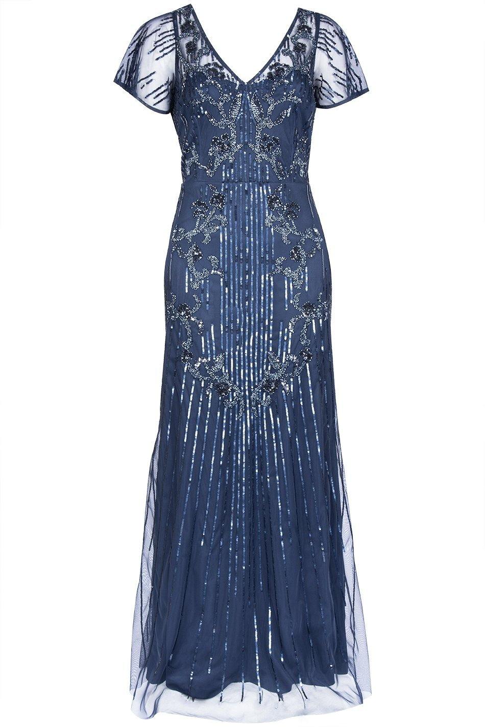Aidan Mattox Long Formal Flutter Sleeve Beaded Gown