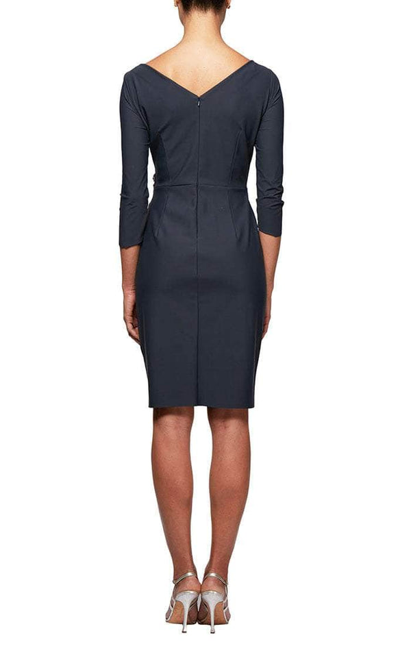 V-Neck Knee-Length Crepe Cocktail Sheath/Column Alex Evenings 134134