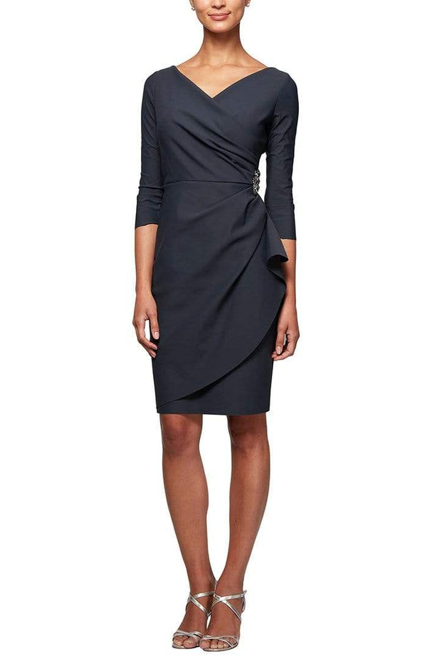 V-Neck Knee-Length Crepe Cocktail Sheath/Column Alex Evenings 134134
