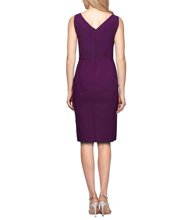 Short Side Ruched Contour Collection Dress Featuring SmoothFit Fabric with Surplice Neckline, Cascade Ruffle Alex Evenings 234005