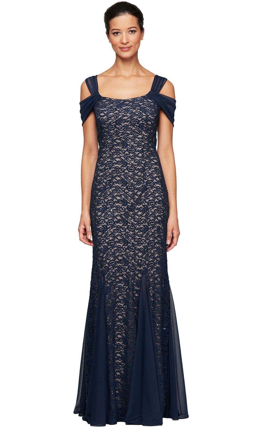 Long Lace Fit and Flare Cold Shoulder Dress Alex Evenings 81122243