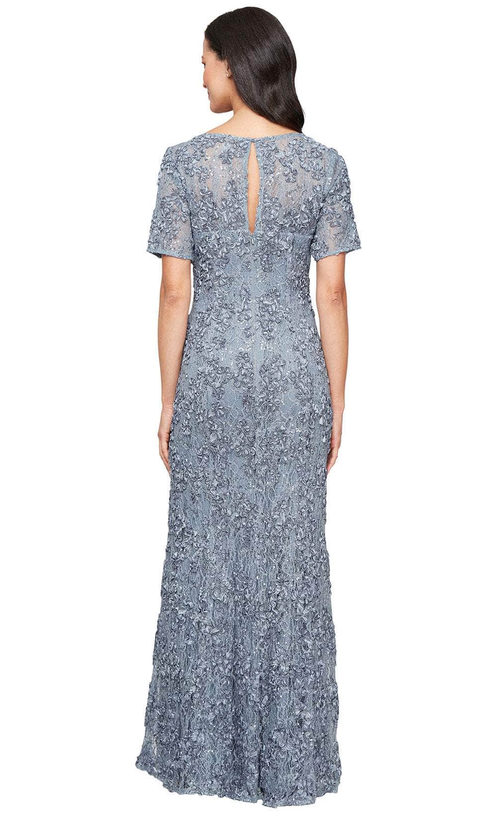 V-Neck Floor-Length 3D Floral Lace Formal Evening Gown Short Sleeves Alex Evenings 81122627