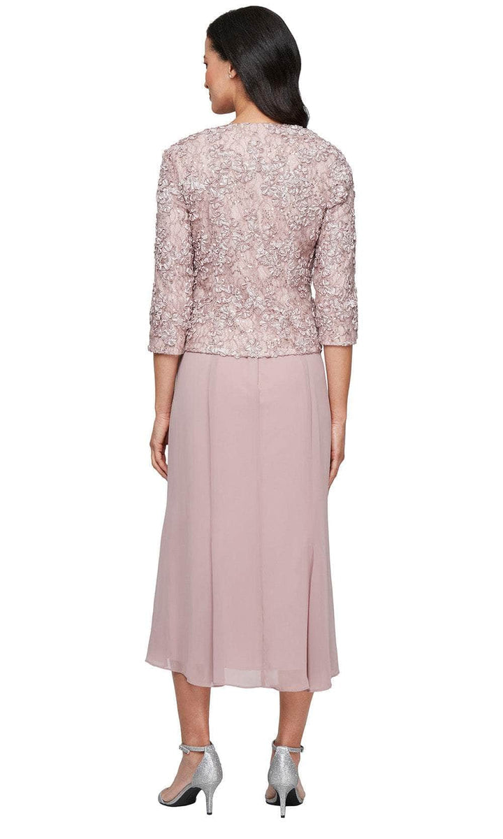 Tea Length Soutache Dress with Center Front Button Jacket and Chiffon Skirt Alex Evenings 81122689