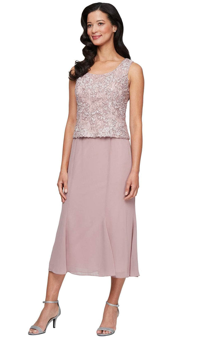 Tea Length Soutache Dress with Center Front Button Jacket and Chiffon Skirt Alex Evenings 81122689
