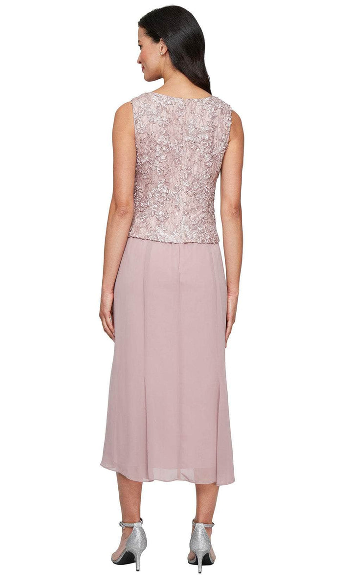 Tea Length Soutache Dress with Center Front Button Jacket and Chiffon Skirt Alex Evenings 81122689