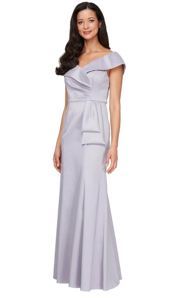 Long Off the Shoulder Mikado Dress with Sash Waist Detail Alex Evenings 8138079