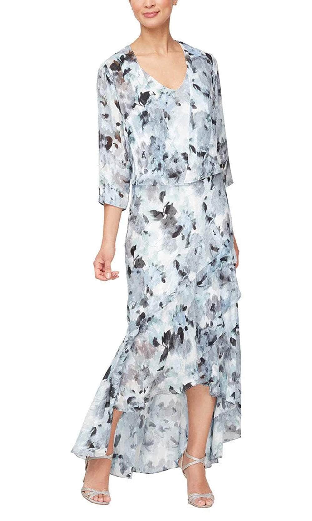 Long Printed V-Neck Dress Alex Evenings 8175936