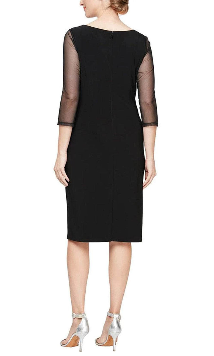 Sheath Crepe Dress with Embellished Sweetheart Illusion Neckline and Cascade Detail Skirt Alex Evenings 81351653
