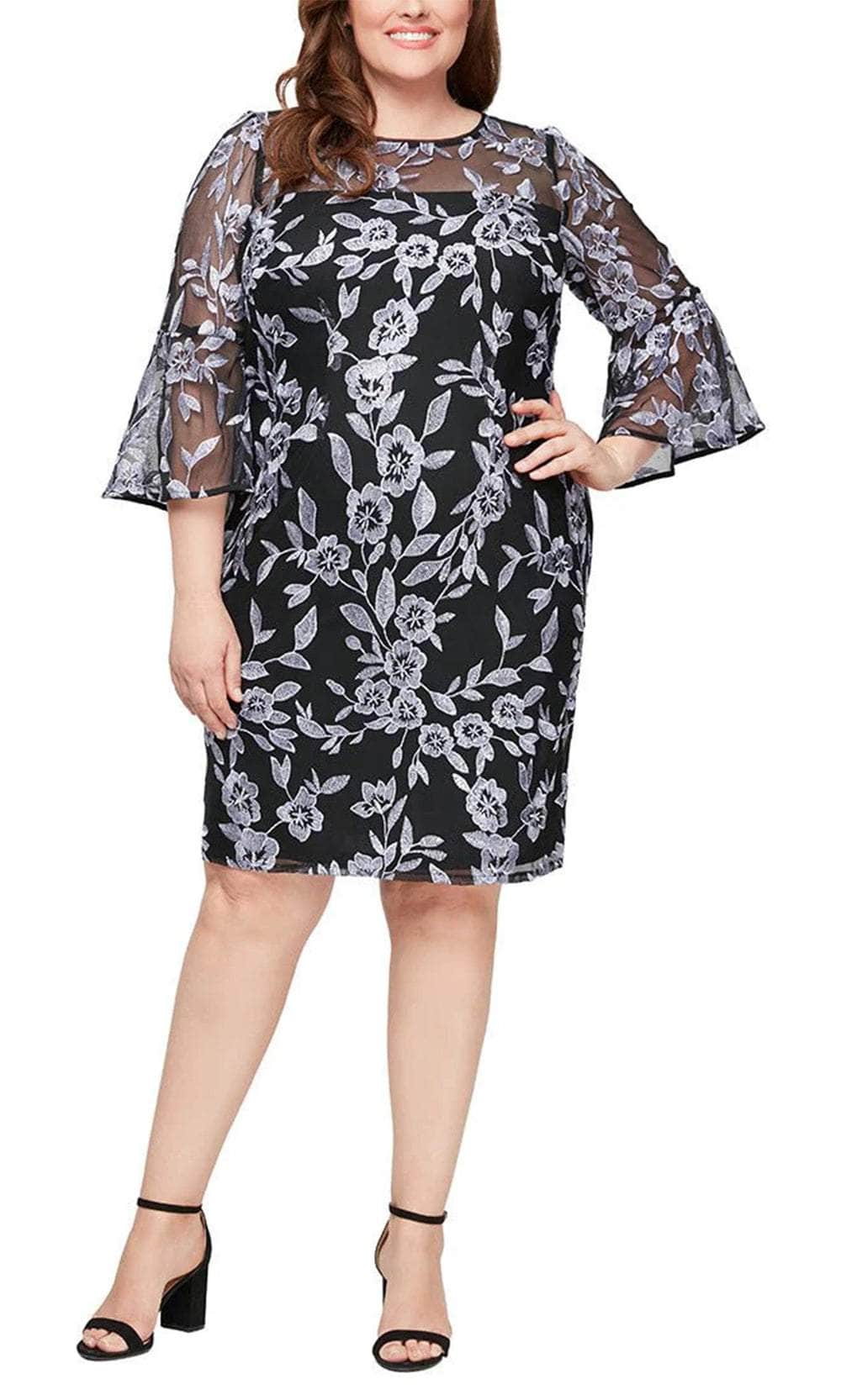 Alex Evenings Plus Size Embroidered Bell-Sleeve Illusion Dress