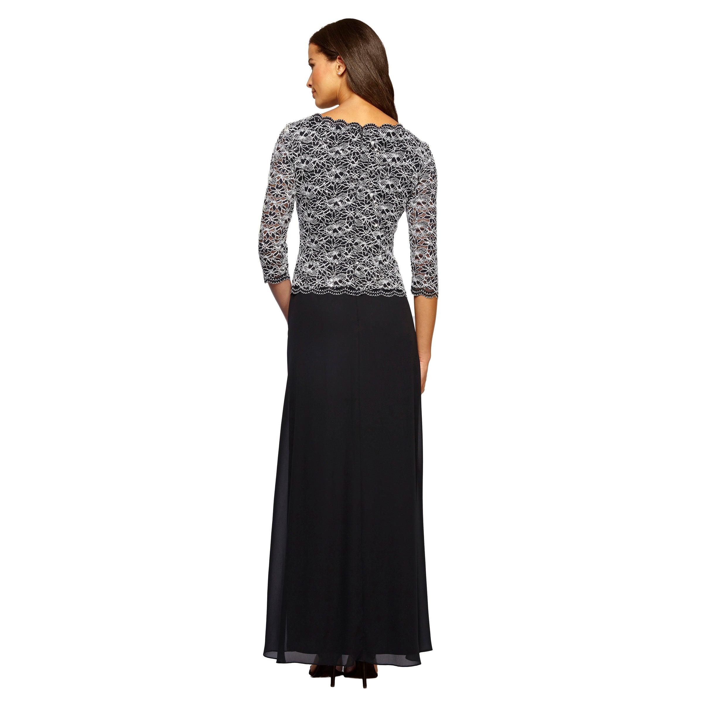 Black White Alex Evenings AE112784 Long Mother of the Bride Dress