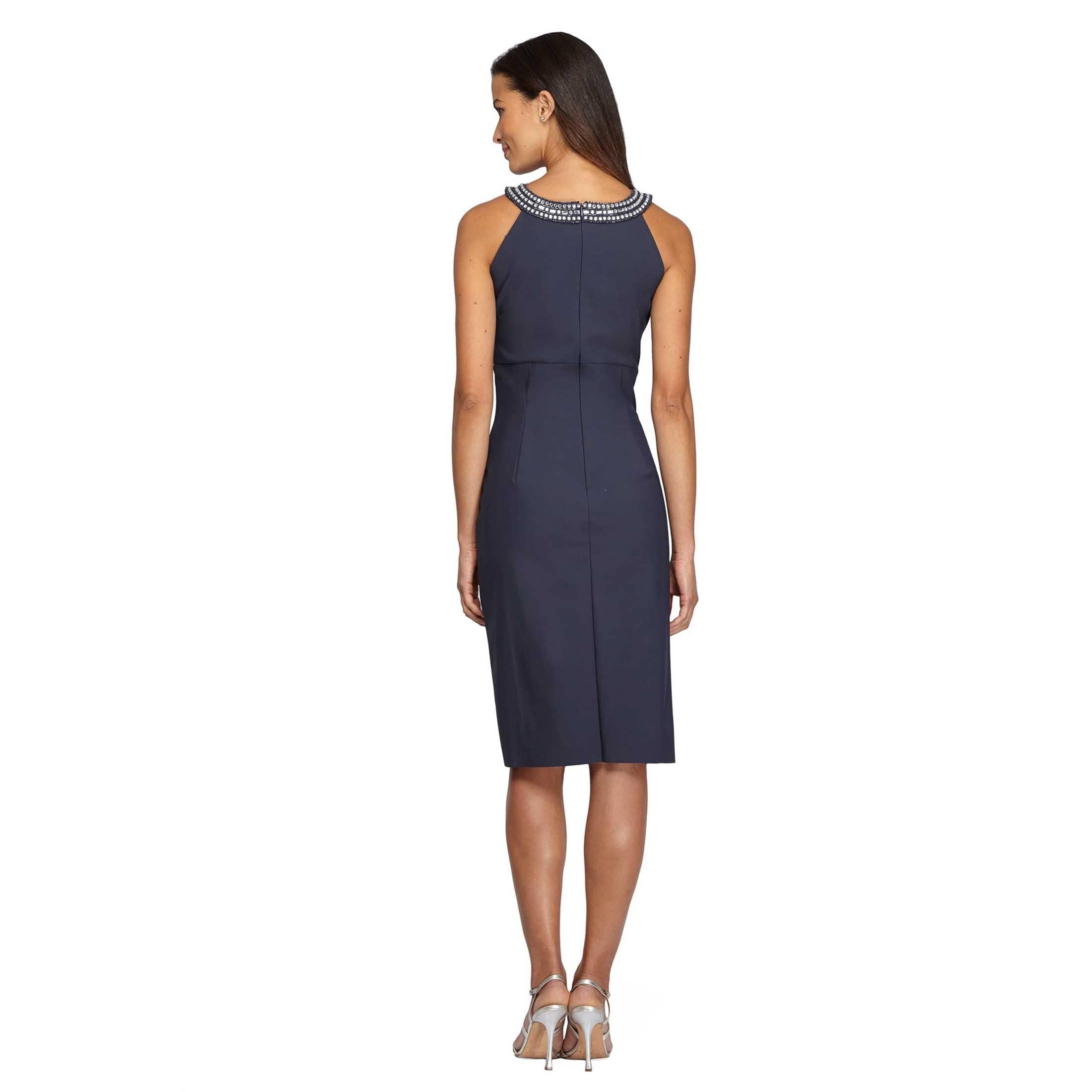 Charcoal Alex Evenings AE134165 Short Beaded Halter Dress for $239.99 – The Dress Outlet