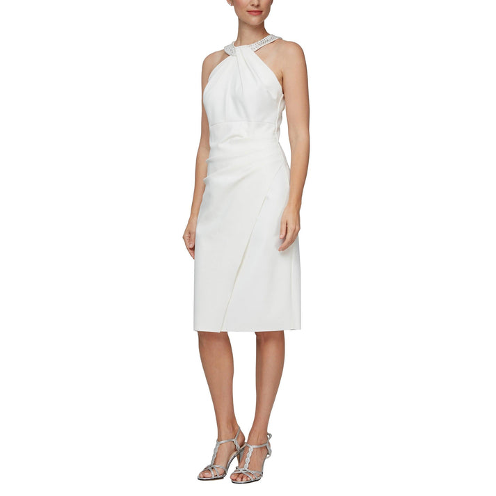 Charcoal Alex Evenings AE134165 Short Beaded Halter Dress for $239.99 – The Dress Outlet