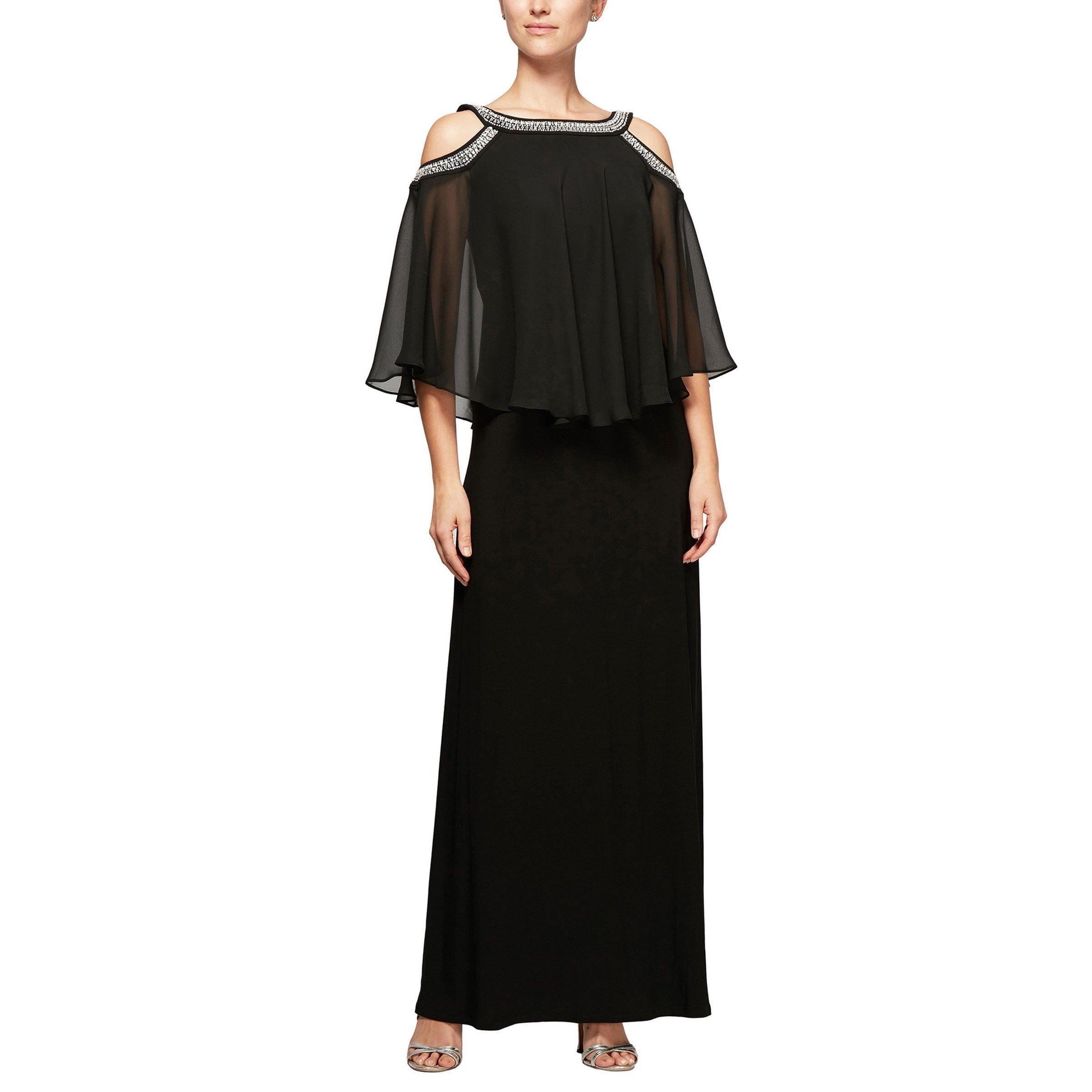Cold Shoulder Popover Jersey and Chiffon Gown Alex Evenings 1351319