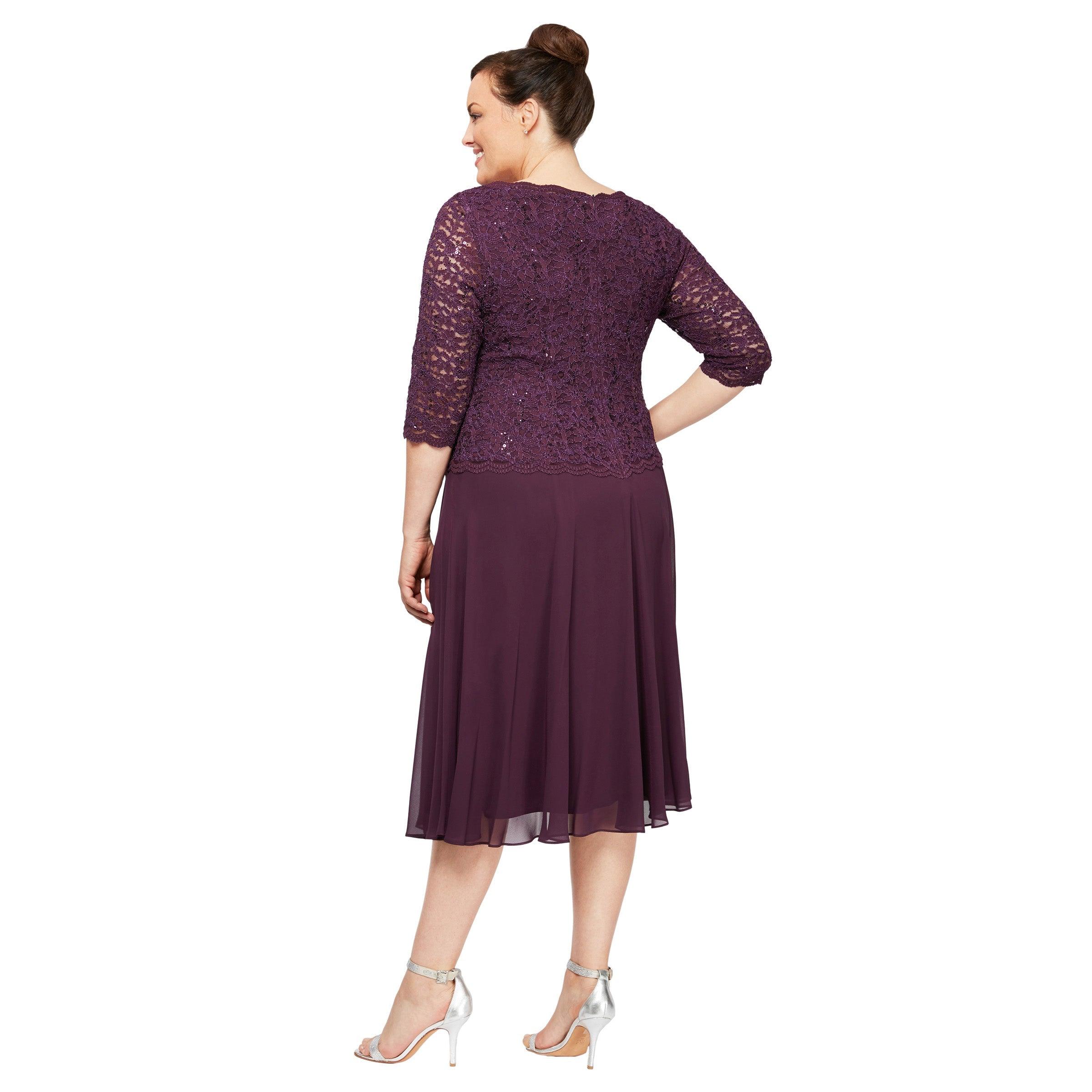 Alex Evenings Plus Bella Sequin Lace Dress Deep Plum / 14W