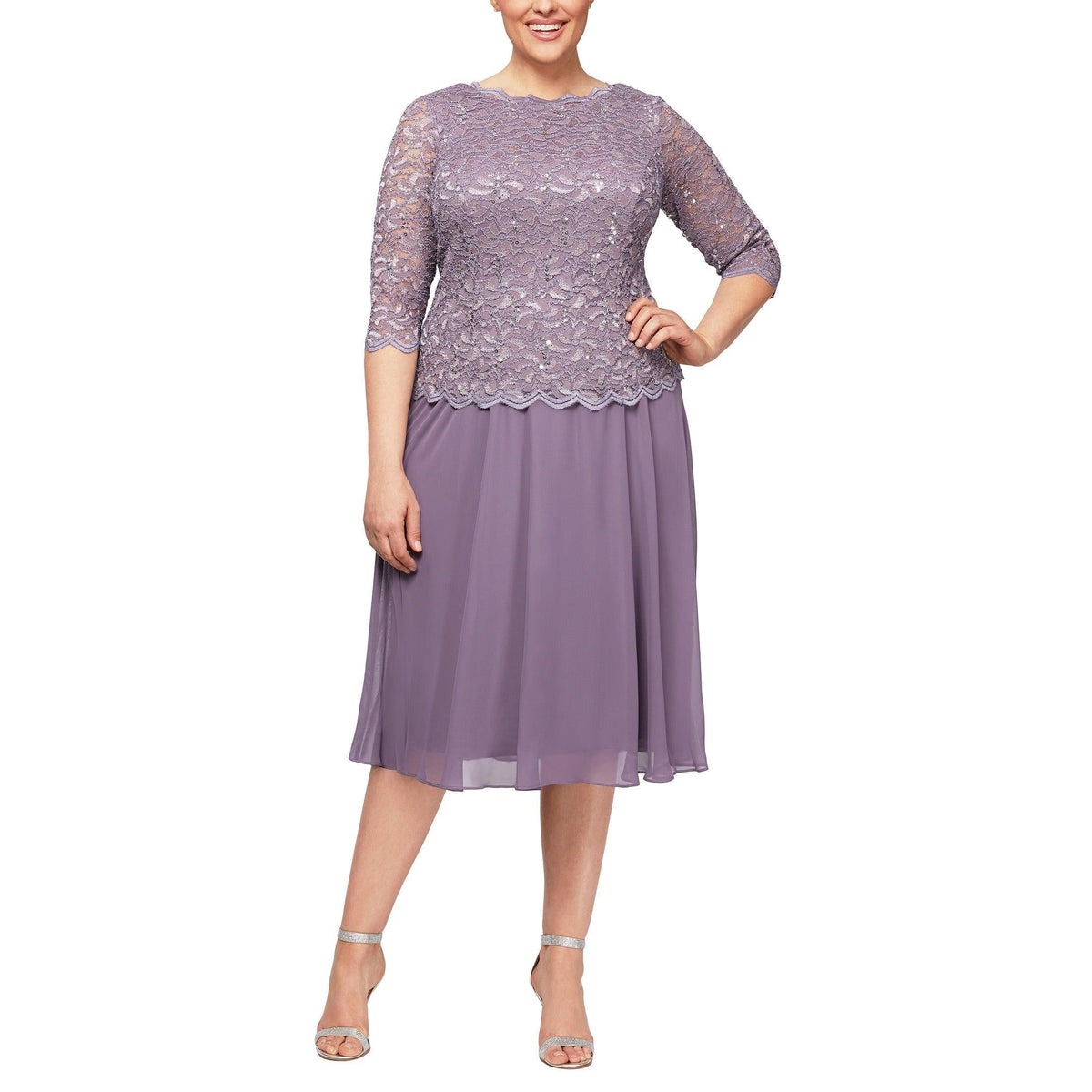 Deep Plum Alex Evenings AE4121796 Short Plus Size Chiffon Dress for