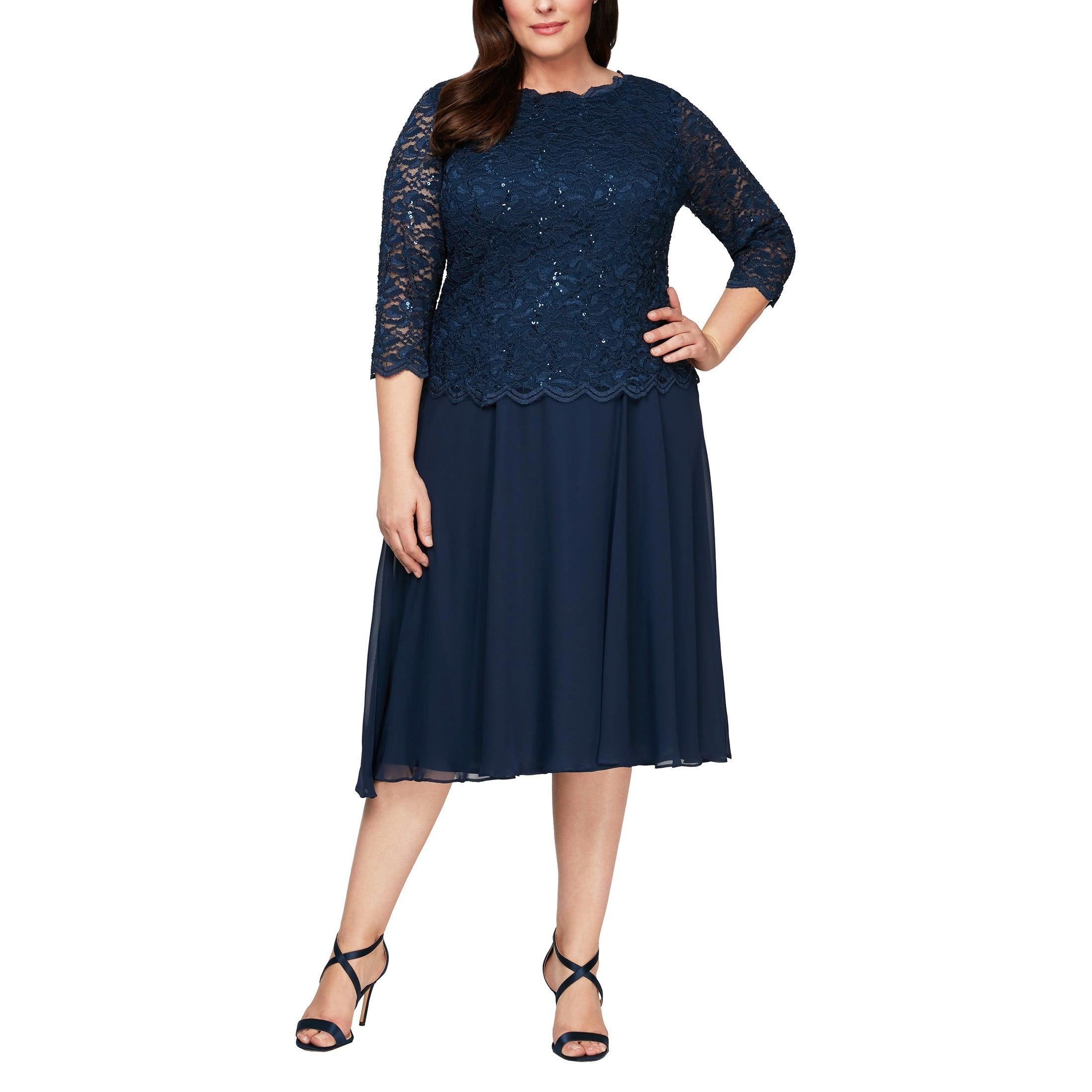 Alex Evenings Plus Bella Sequin Lace Dress Deep Plum / 14W Alex Evenings Plus Bella Sequin Lace Dress Deep Plum / 14W