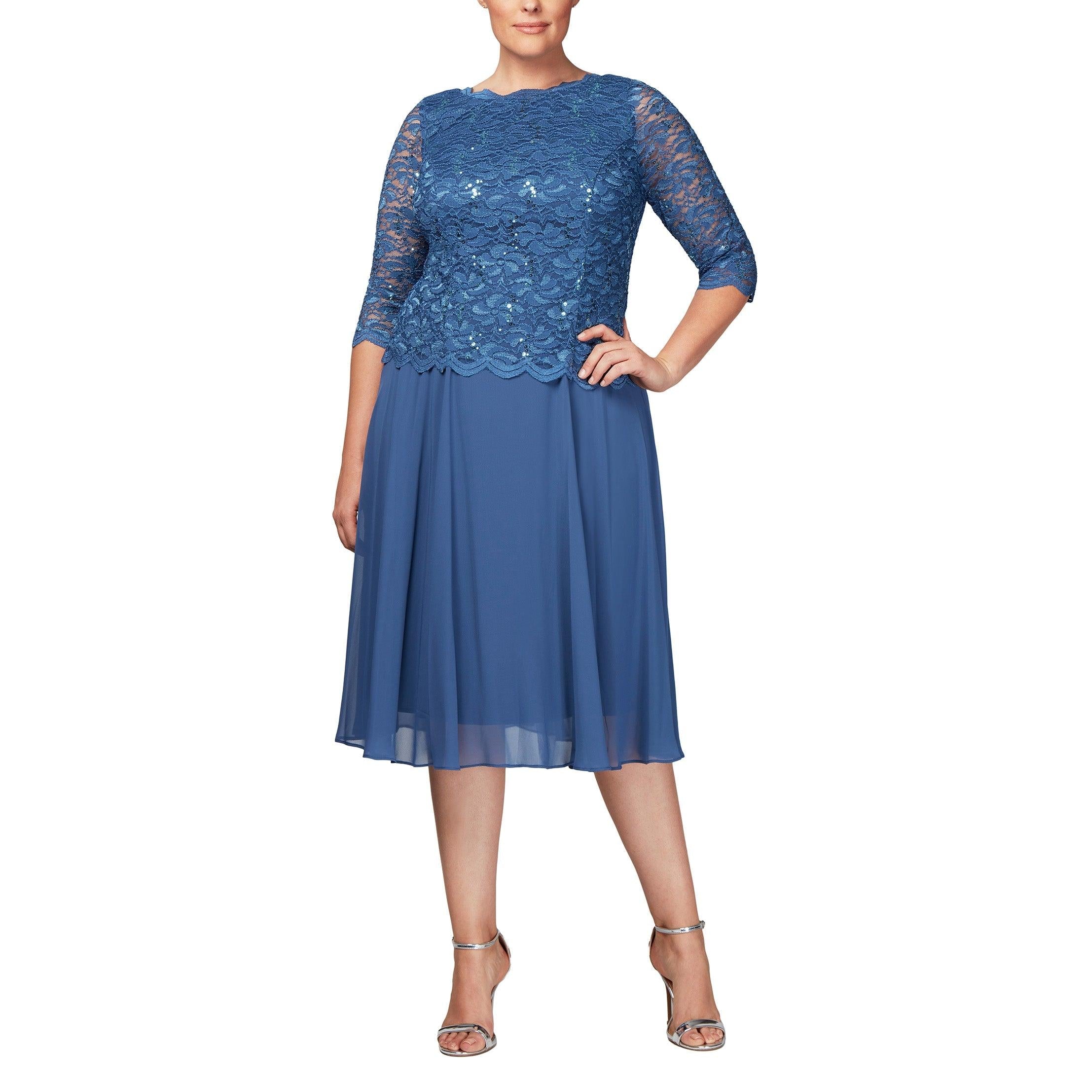 Alex Evenings Plus Bella Sequin Lace Dress NAVY / 24W