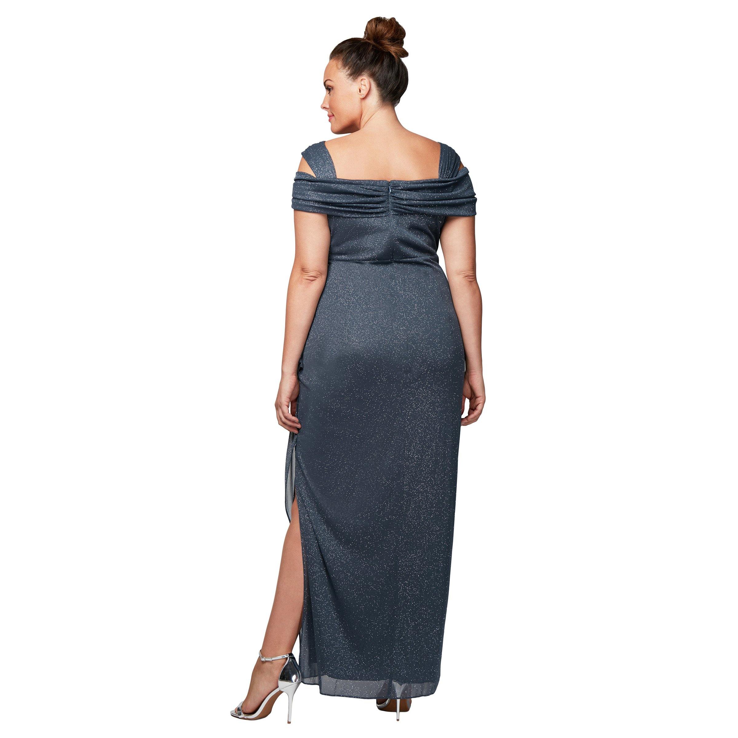 Alex Evenings Women's Plus Size Cold Shoulder Glitter Mesh Dress, 18W Alex Evenings Women's Plus Size Cold Shoulder Glitter Mesh Dress, 18W