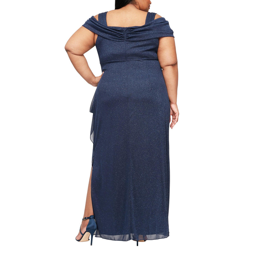 Dark Navy Alex Evenings AE433026 Long Plus Size Glitter Dress for $169.99 – The Dress Outlet