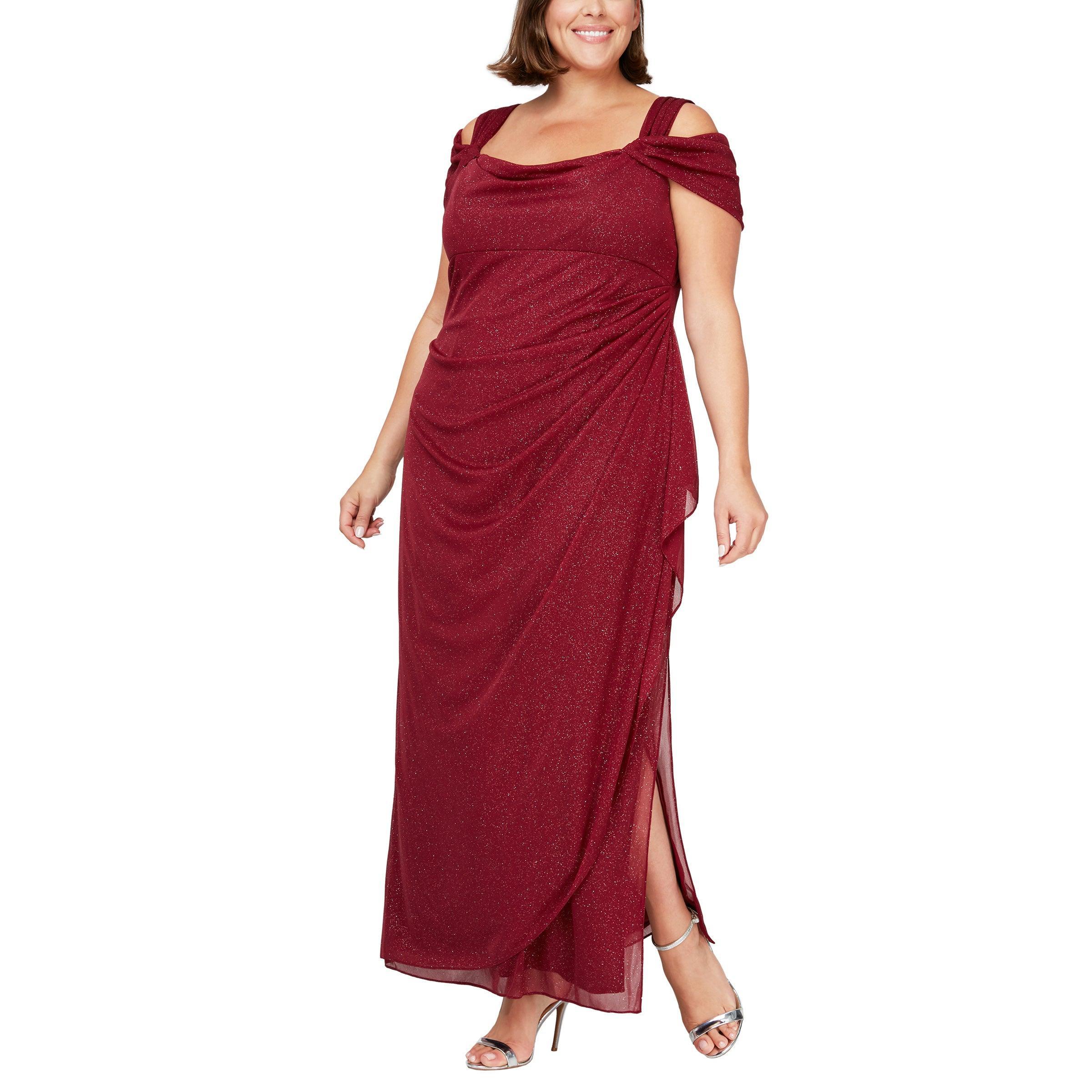 Alex Evenings Women's Plus Size Cold Shoulder Glitter Mesh Dress, 18W Alex Evenings Women's Plus Size Cold Shoulder Glitter Mesh Dress, 18W