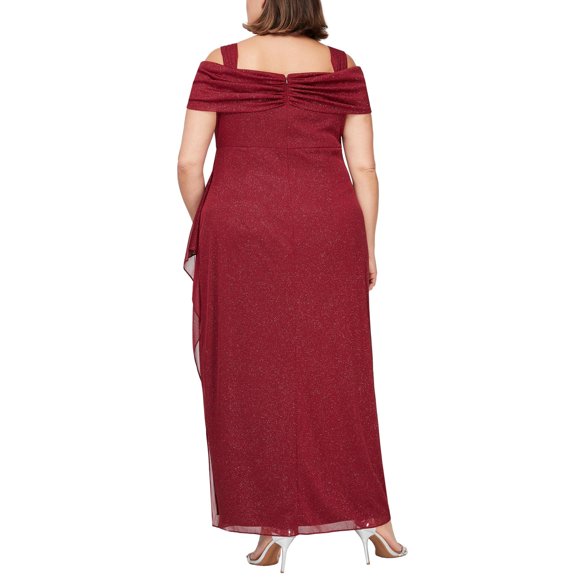 Alex Evenings Women's Plus Size Cold Shoulder Glitter Mesh Dress, 18w