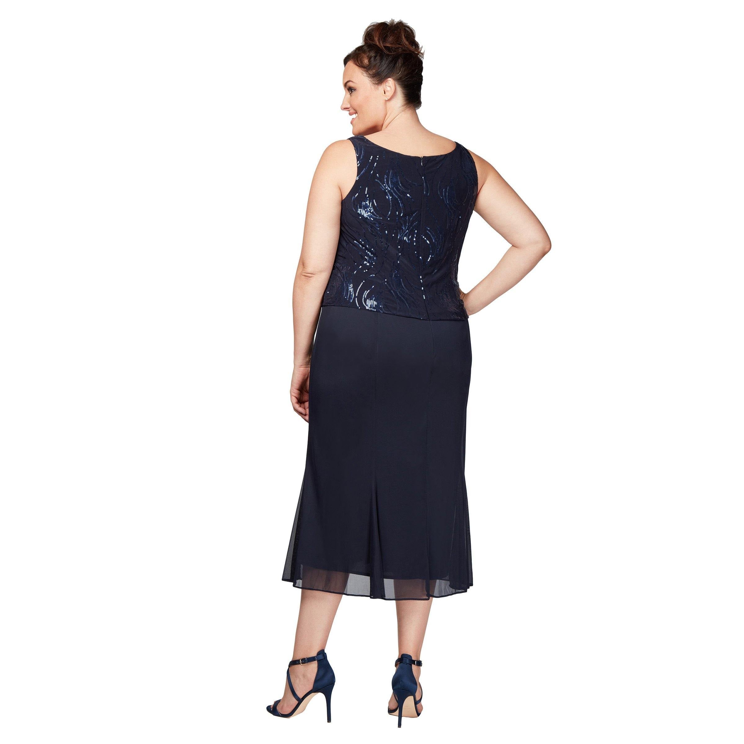 Alex Evenings Plus Size Tea Length Mock Jacket Dress with Sequin : 20W Alex Evenings Plus Size Tea Length Mock Jacket Dress with Sequin : 20W