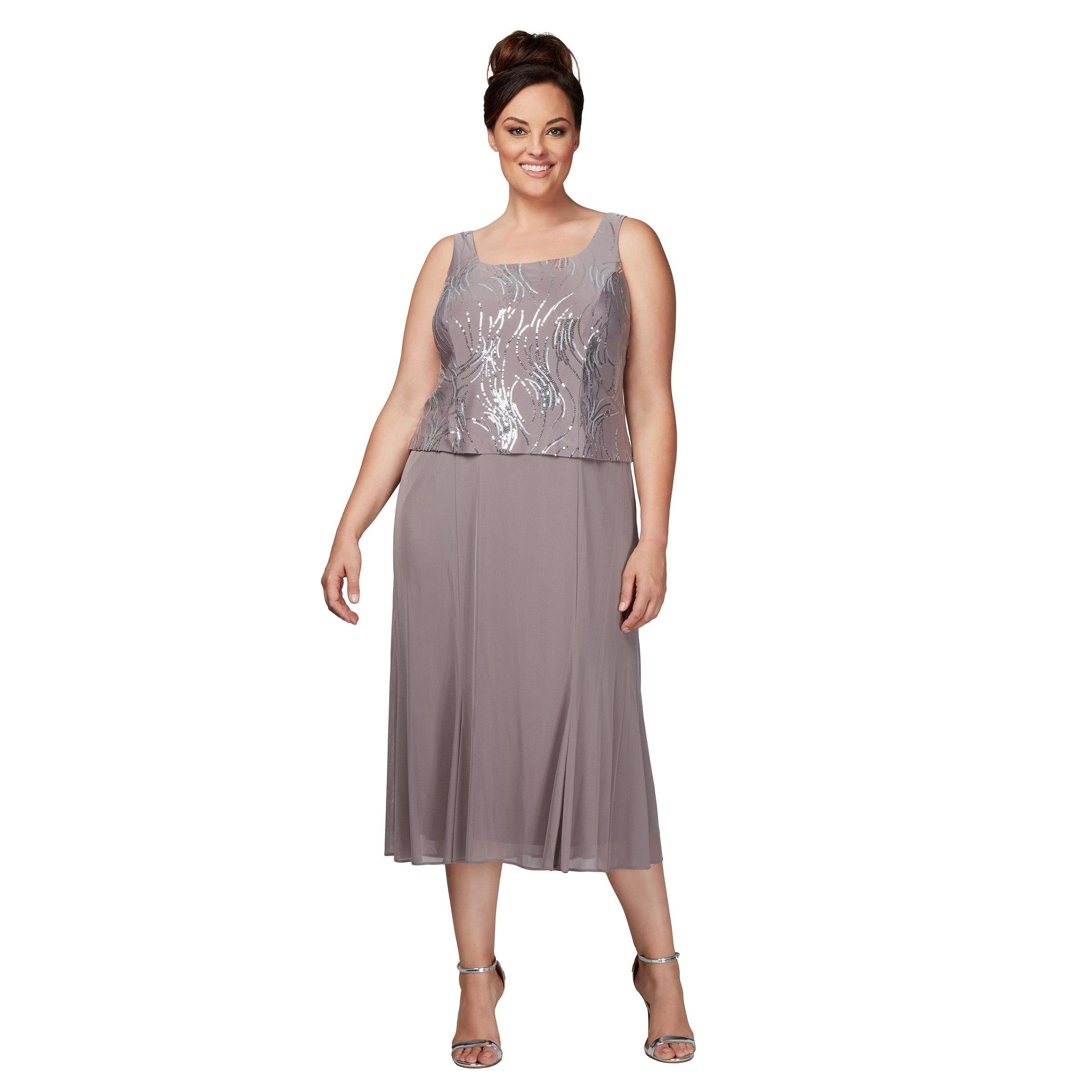 Alex Evenings Plus Size Tea Length Mock Jacket Dress with Sequin : 20W Alex Evenings Plus Size Tea Length Mock Jacket Dress with Sequin : 20W