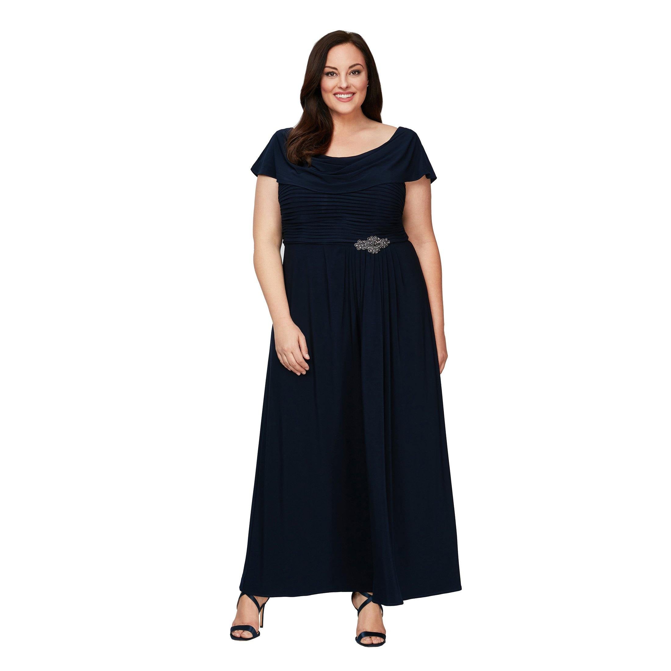 Plus Size Dresses Plus Size Long Pleated Dress Navy