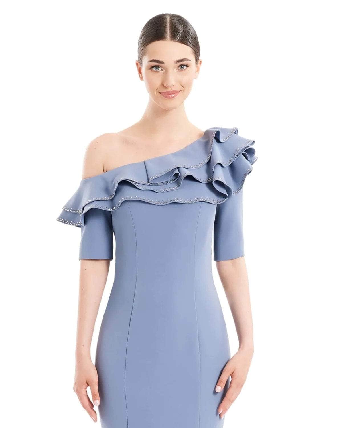 Alexander by Daymor 1663SHORTF22 Short Fitted Ruffled Cocktail Knee Length Dress