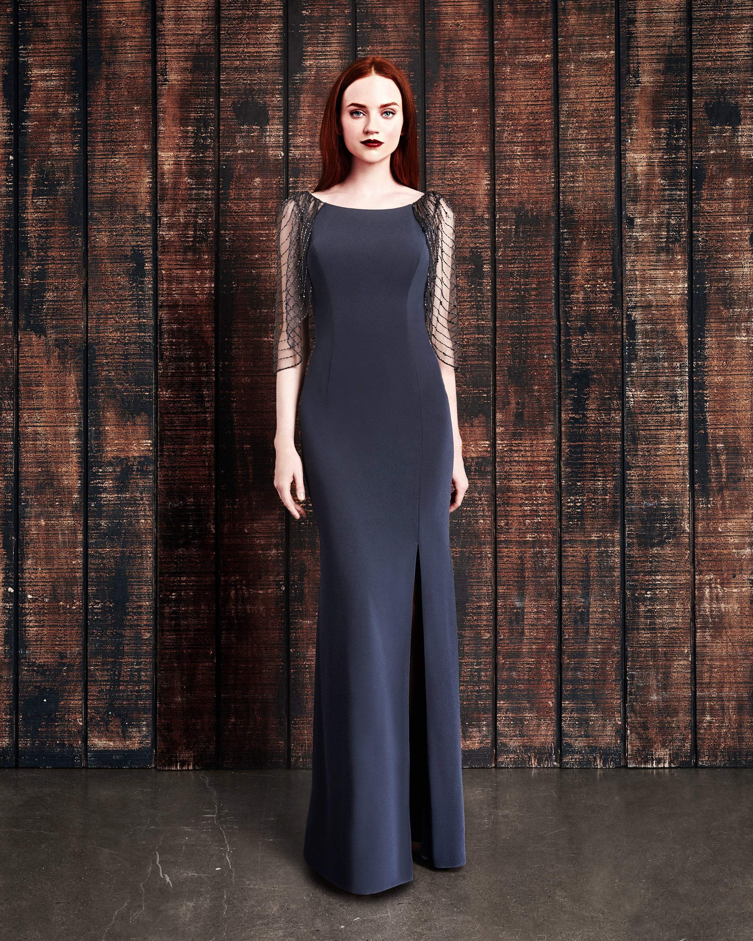 Formal Dresses Long Formal Beaded Cape Evening Dress Graphite