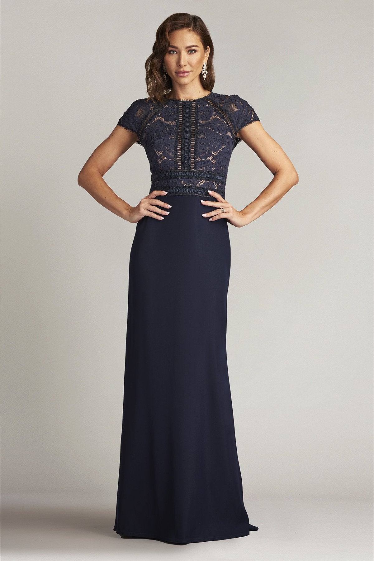 Formal Dresses Fitted Long Floral Lace Formal Evening Dress Navy/Nude
