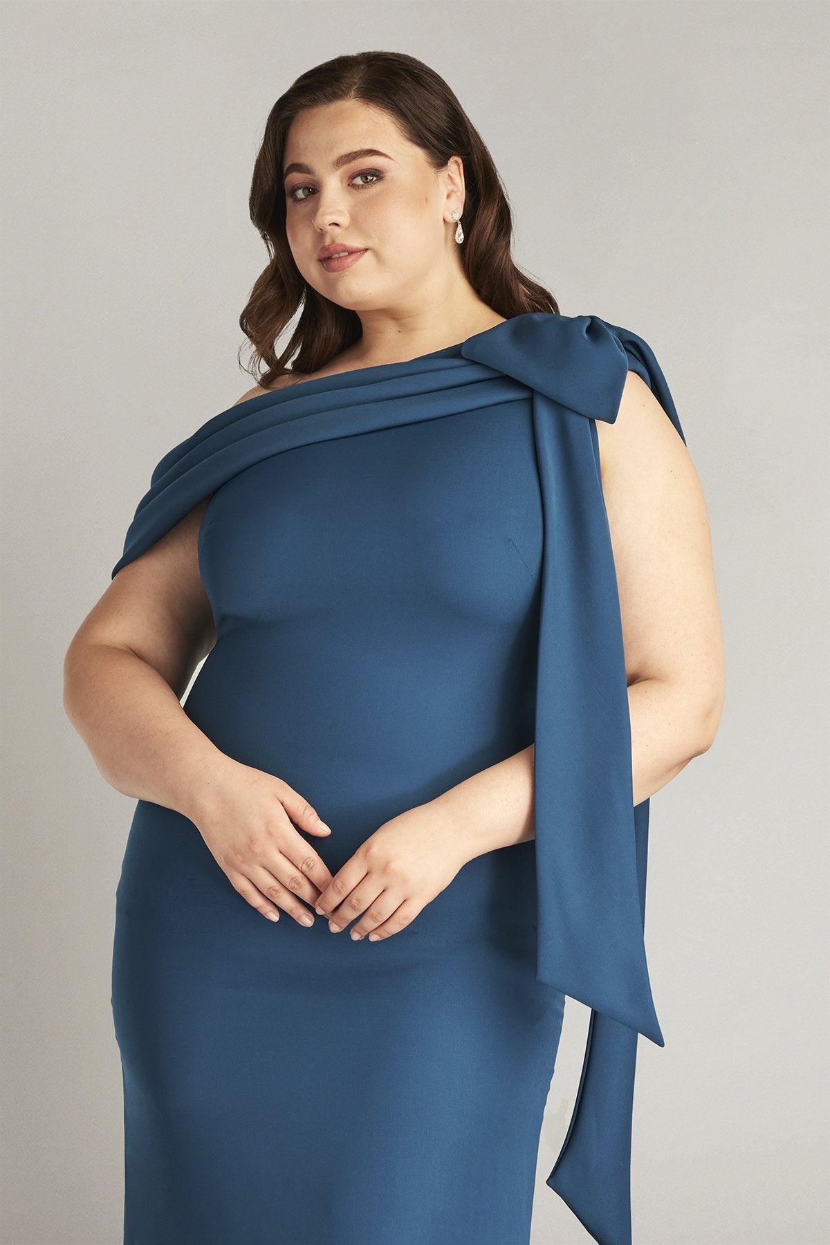 tadashi plus size evening dresses Cassia Bow-Shoulder Crepe Gown main image 1