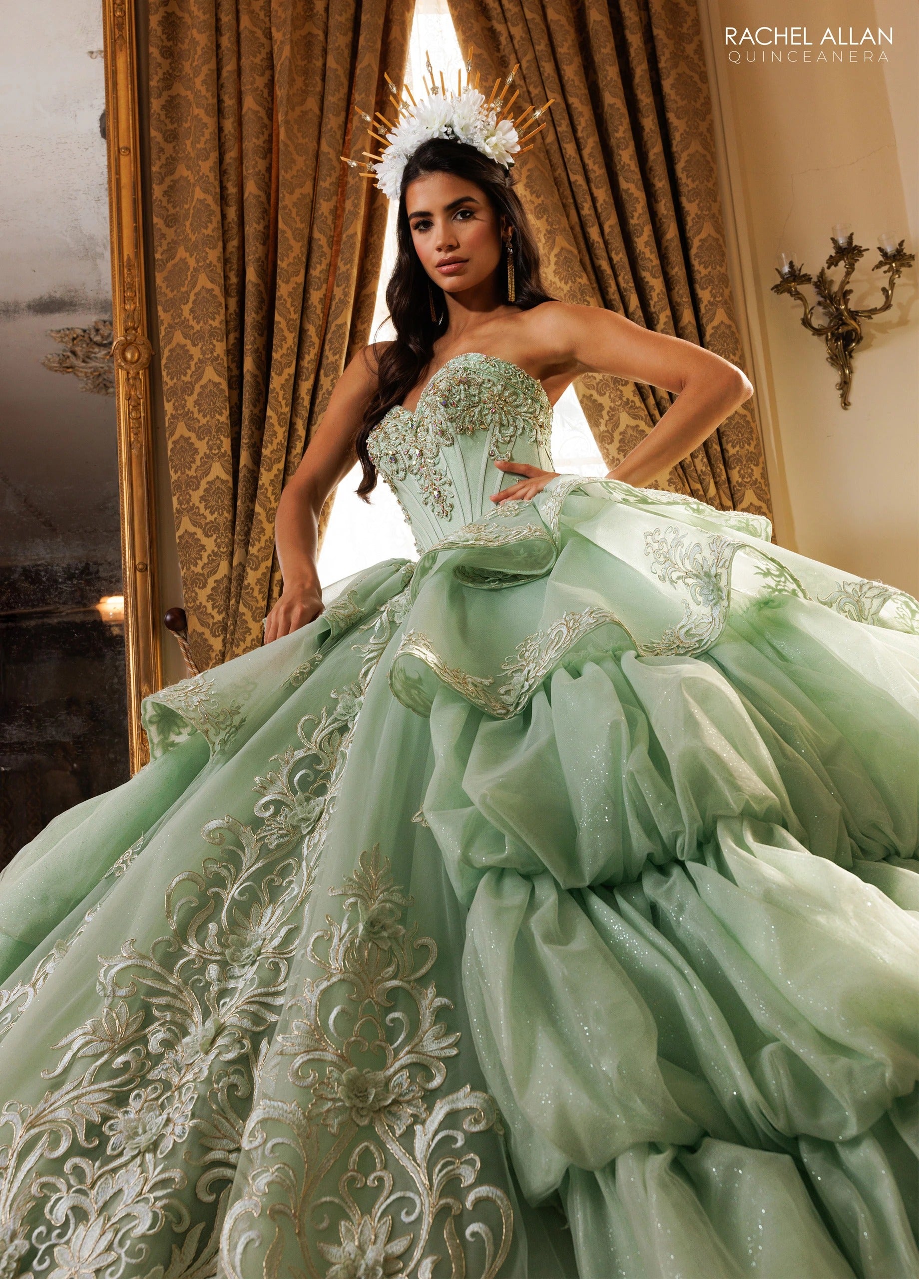 Off-the-Shoulder Floor-Length with T in Tulle Quinceañe Ball Gown Rachel Allan RQ6025