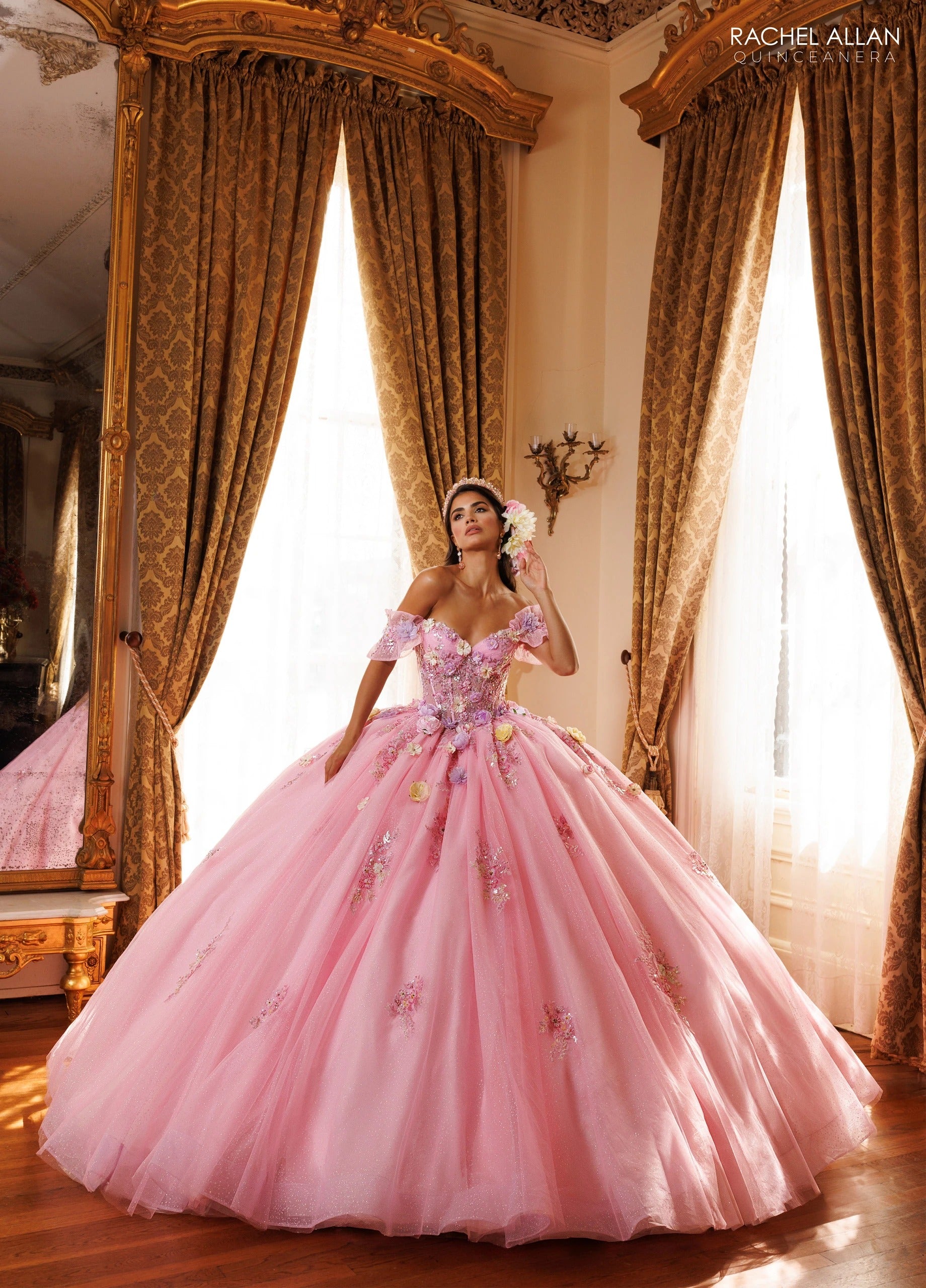 Off-the-Shoulder Floor-Length Tulle Quinceañe Ball Gown Rachel Allan RQ6022