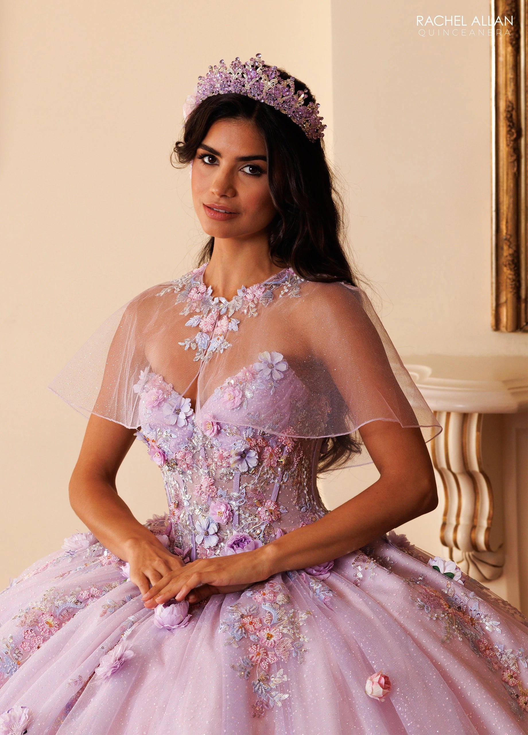 Off-the-Shoulder Floor-Length Tulle Quinceañe Ball Gown Rachel Allan RQ6022