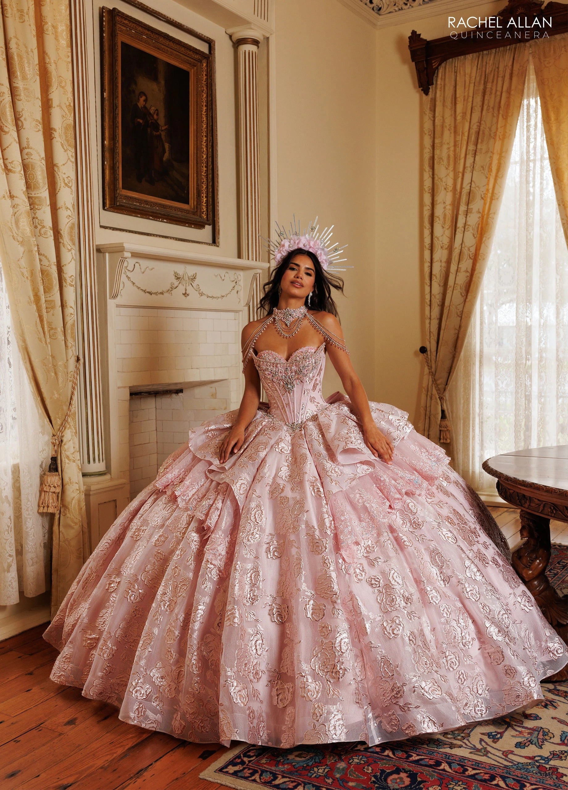 Off-the-Shoulder Floor-Length with T in Tulle Quinceañe Ball Gown Rachel Allan RQ6020