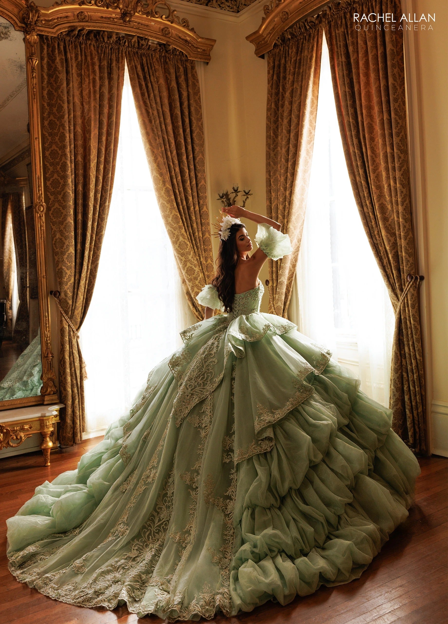 Off-the-Shoulder Floor-Length with T in Tulle Quinceañe Ball Gown Rachel Allan RQ6025