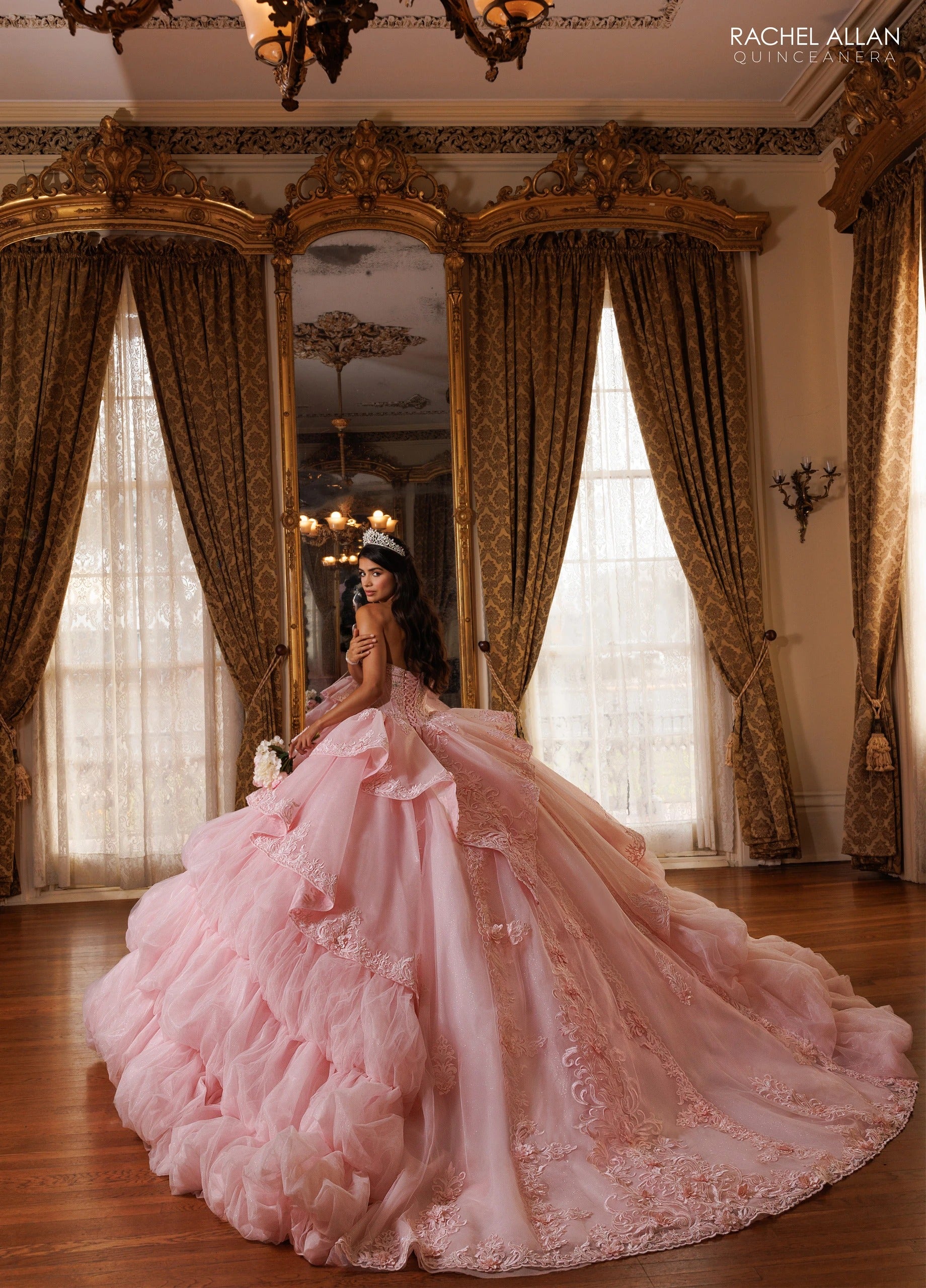 Off-the-Shoulder Floor-Length with T in Tulle Quinceañe Ball Gown Rachel Allan RQ6025