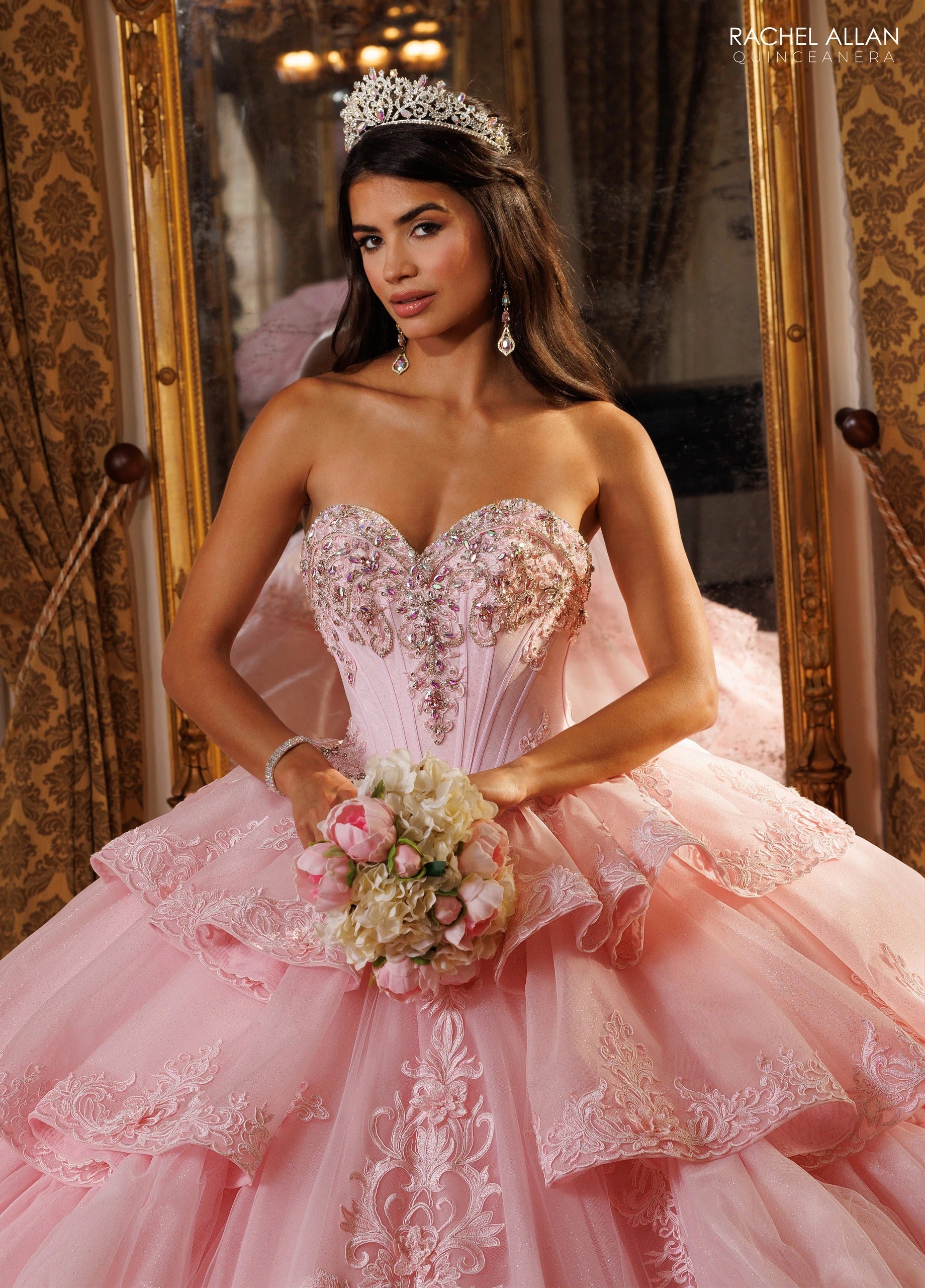 Off-the-Shoulder Floor-Length with T in Tulle Quinceañe Ball Gown Rachel Allan RQ6025