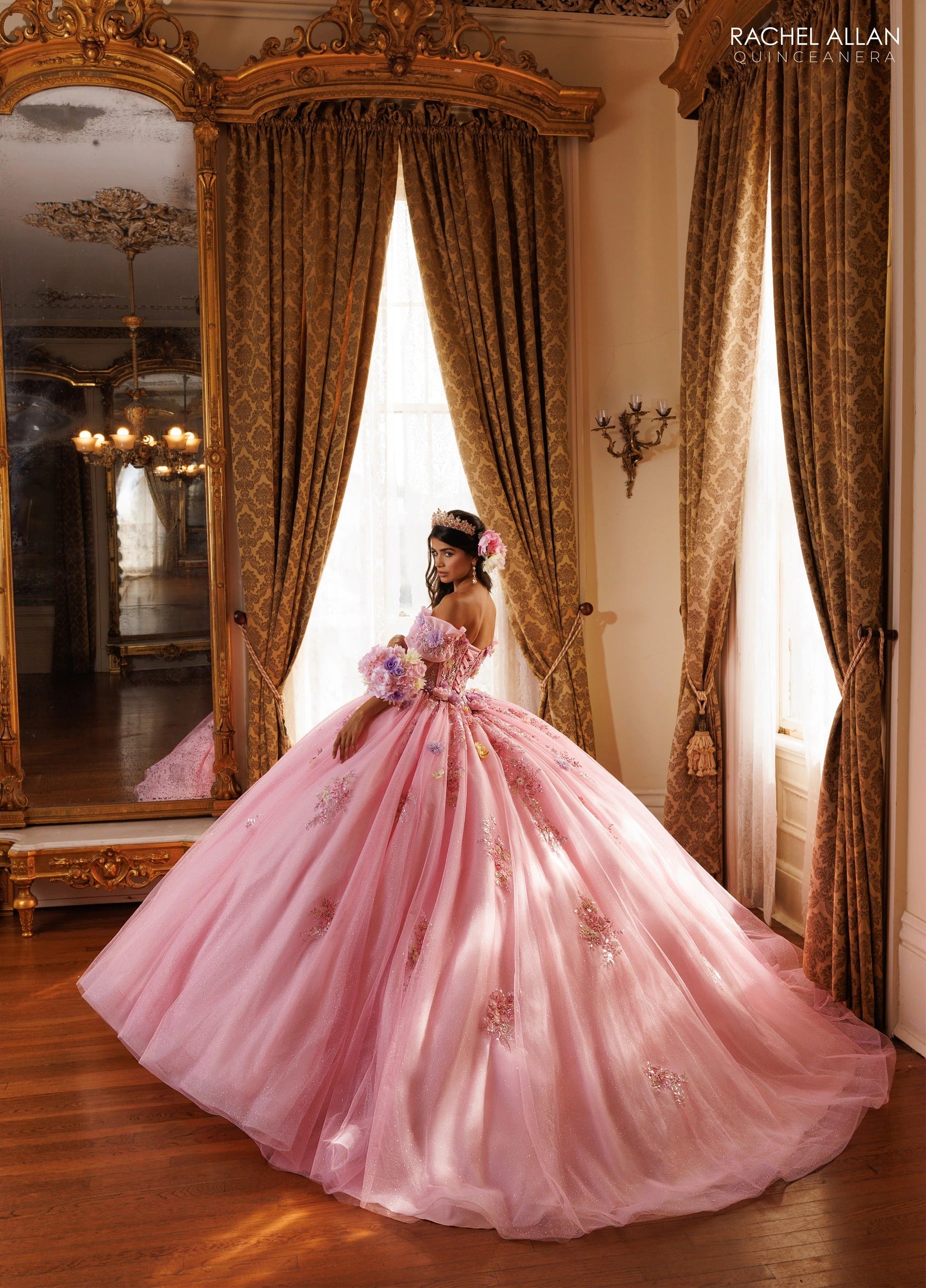 Off-the-Shoulder Floor-Length Tulle Quinceañe Ball Gown Rachel Allan RQ6022