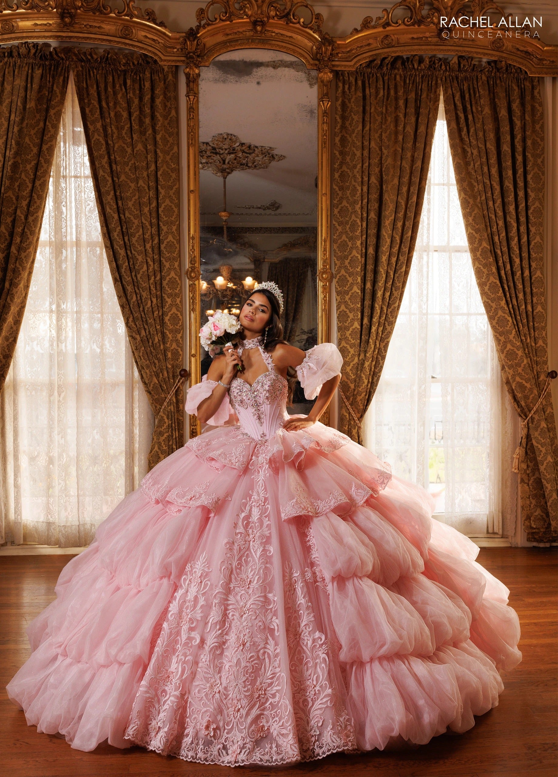Off-the-Shoulder Floor-Length with T in Tulle Quinceañe Ball Gown Rachel Allan RQ6025