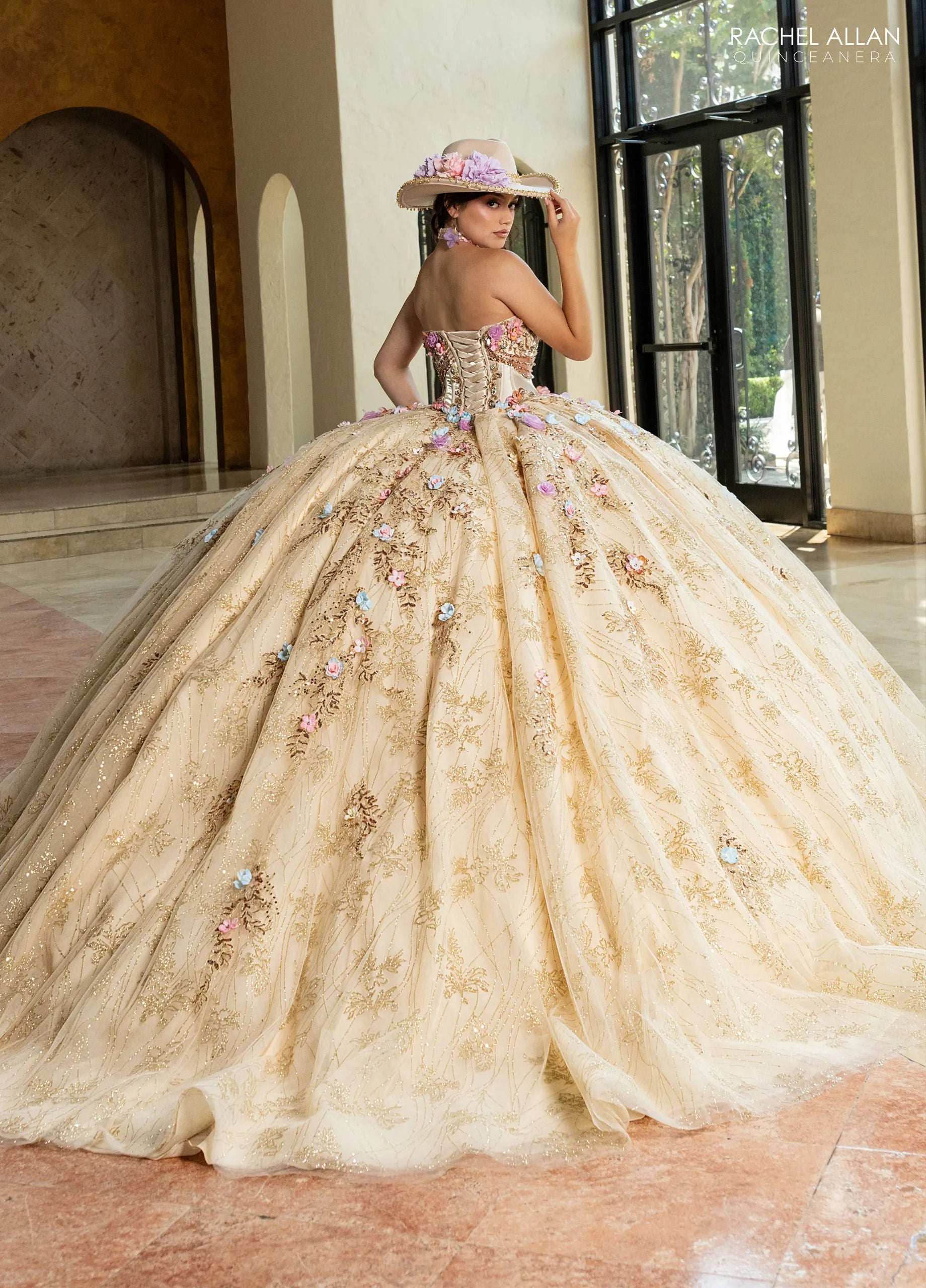 Emerald Multi Sweetheart Floor-Length Tulle Gown with Floral Embellishments Formal Gown Rachel Allan RQ6011