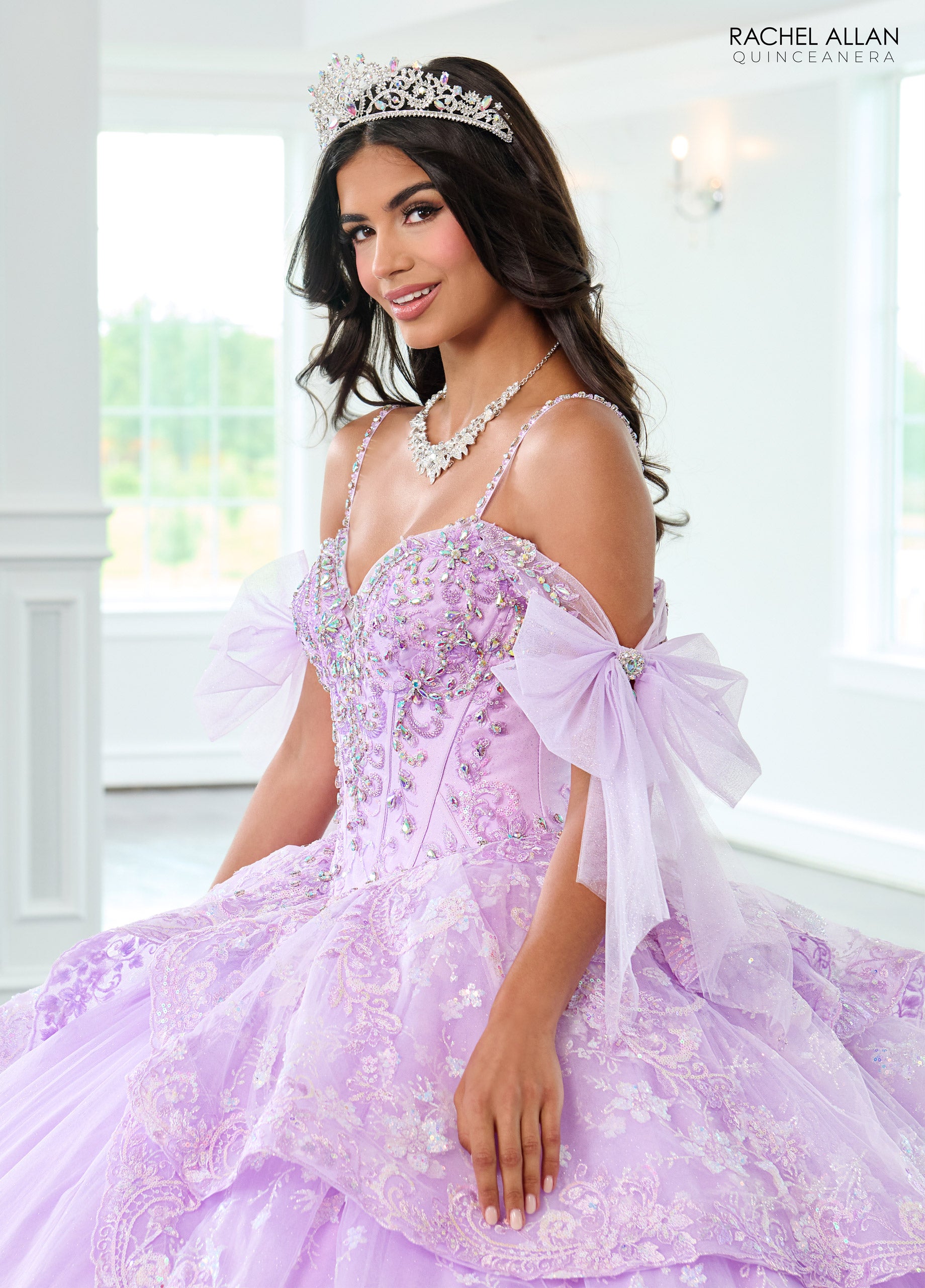 Quinceniera Dresses Long Bow Glitter Ball Gown Quinceanera Dress Lilac