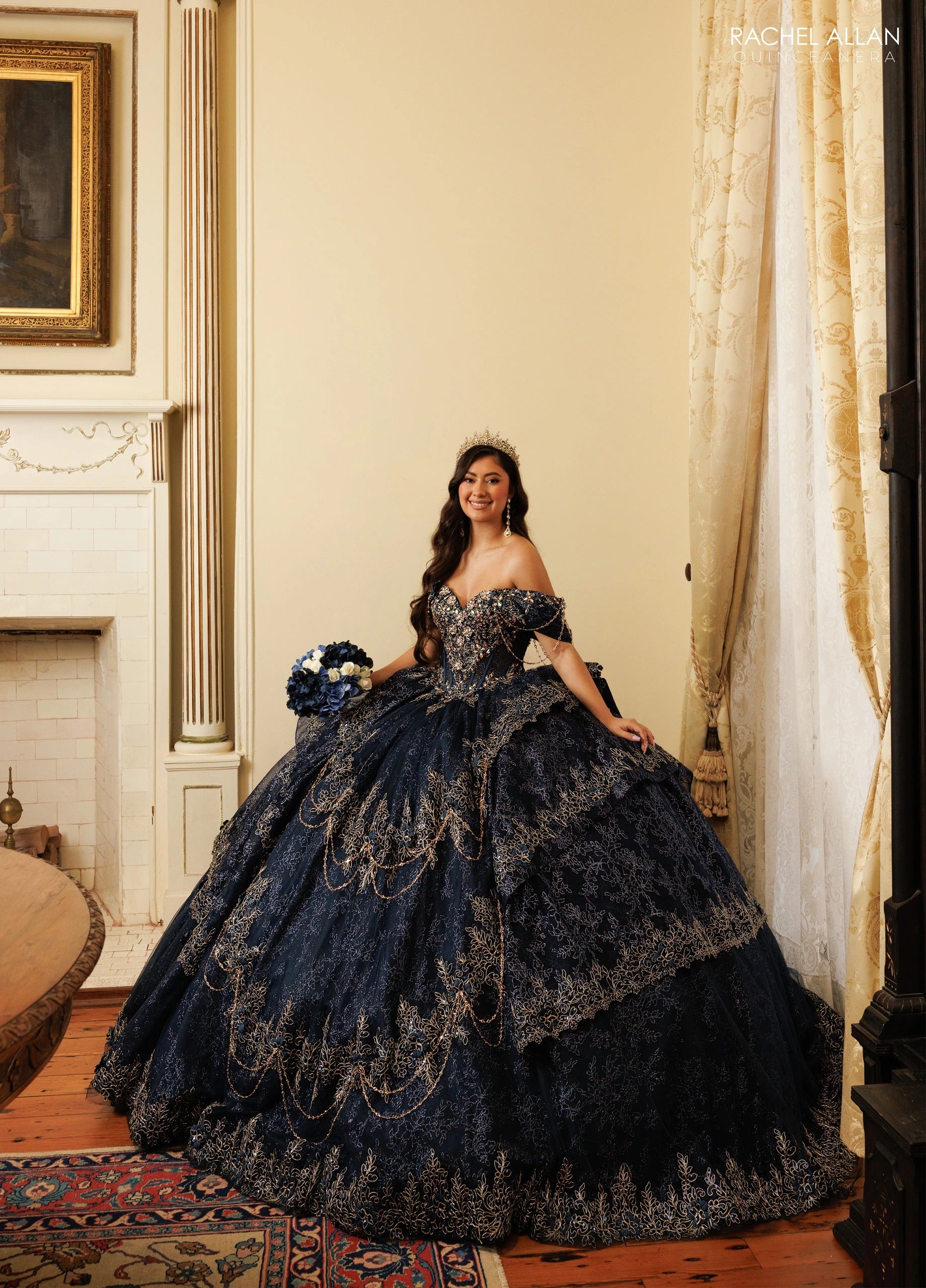 Off-the-Shoulder Floor-Length with T in Tulle Quinceañe Ball Gown Rachel Allan RQ3188