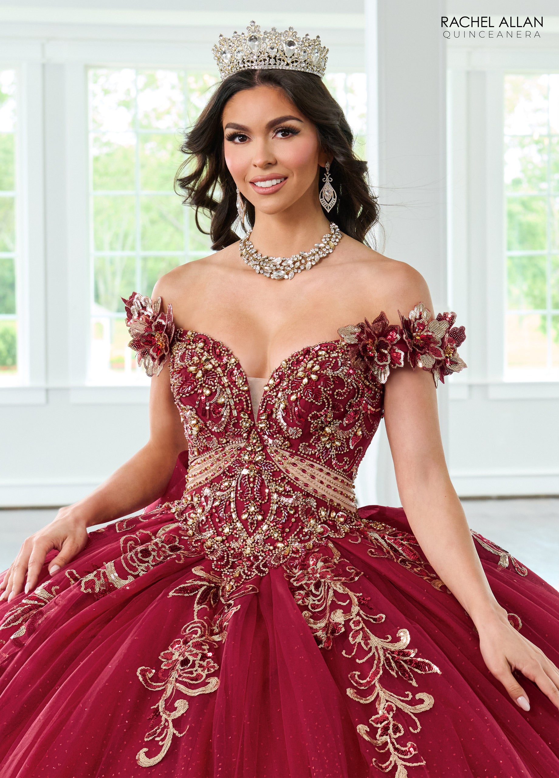 Quinceniera Dresses Long Ball Gown Beaded Quinceanera Dress Burgundy Gold