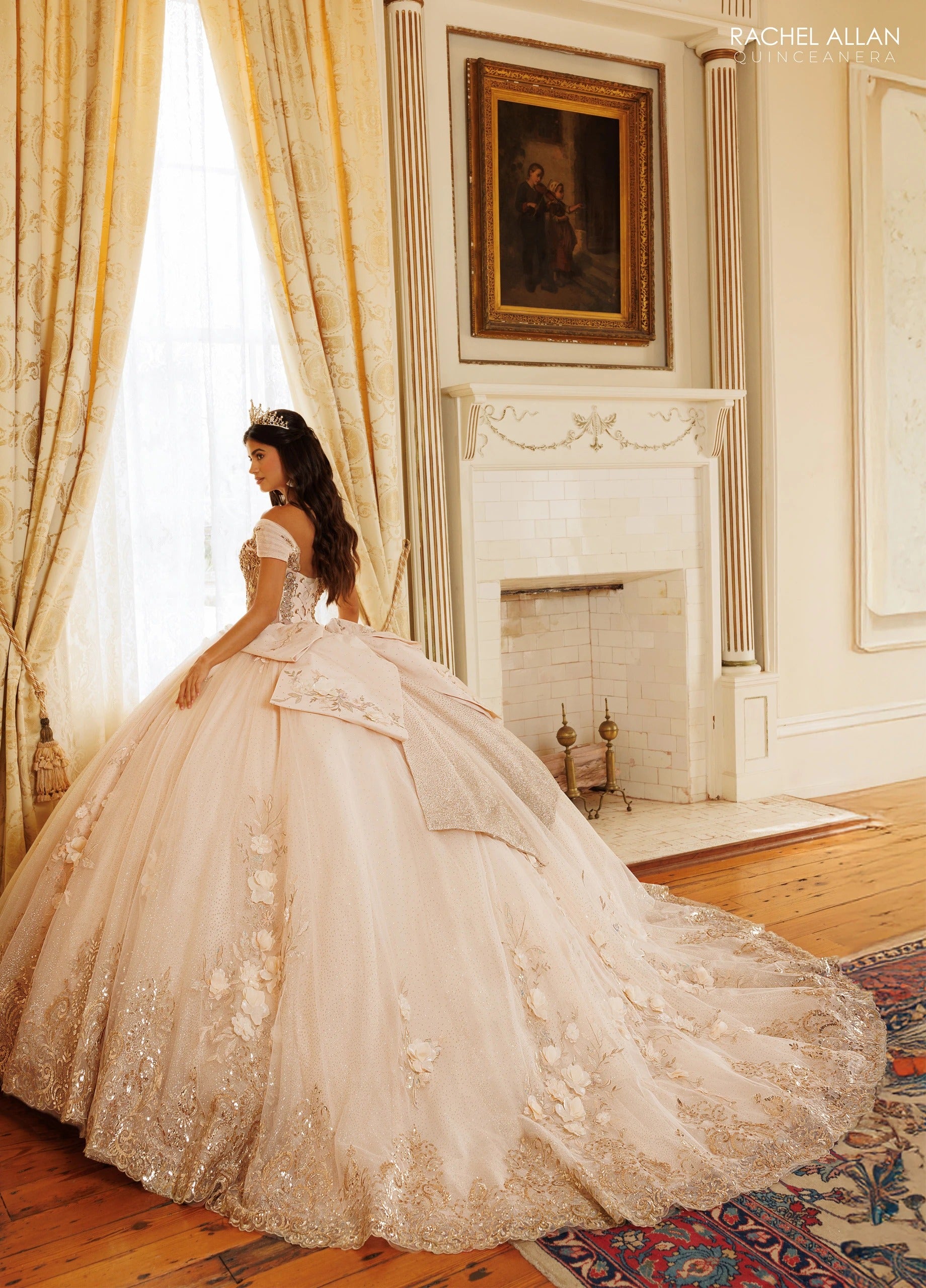 Off-the-Shoulder Floor-Length with T in Tulle Quinceañe Ball Gown Rachel Allan RQ3180