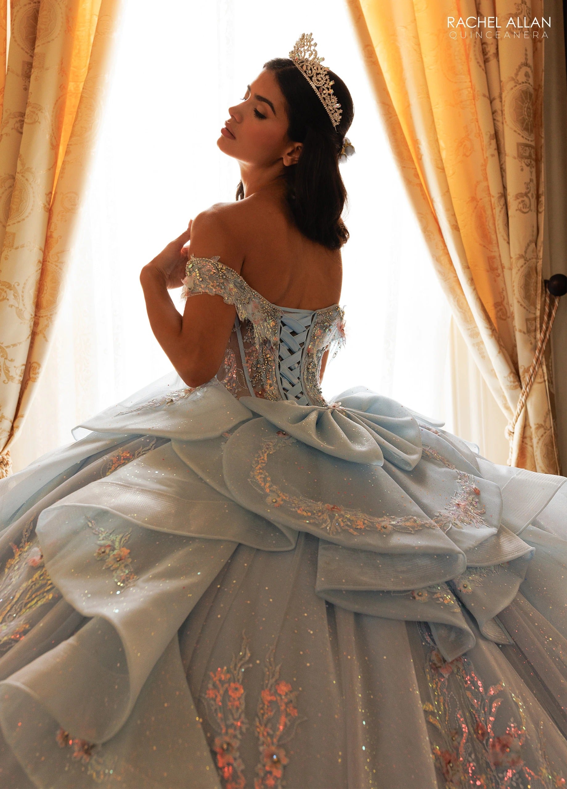 Off-the-Shoulder Floor-Length Tulle Quinceañe Ball Gown Rachel Allan RQ3185