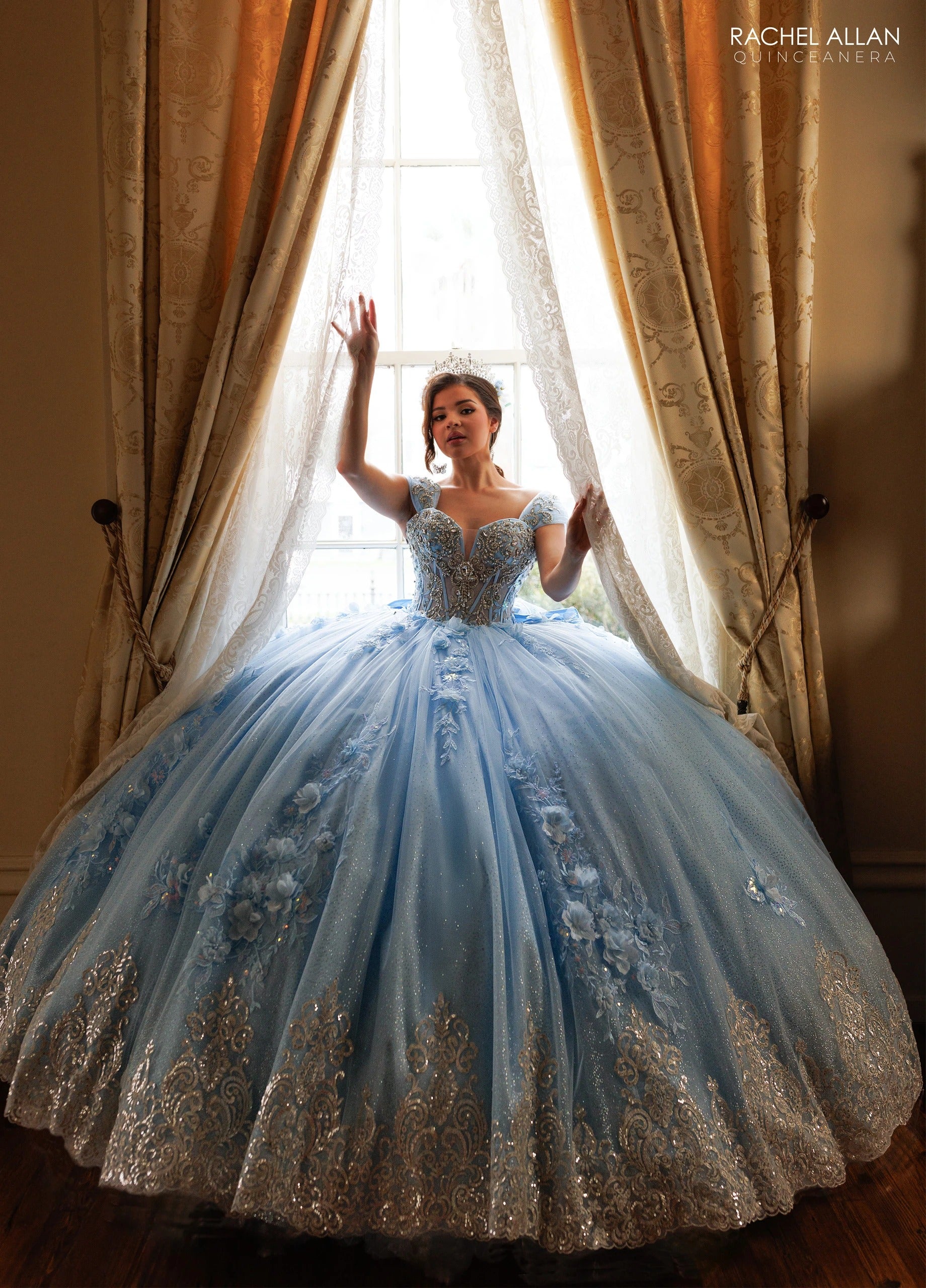 Off-the-Shoulder Floor-Length with T in Tulle Quinceañe Ball Gown Rachel Allan RQ3180