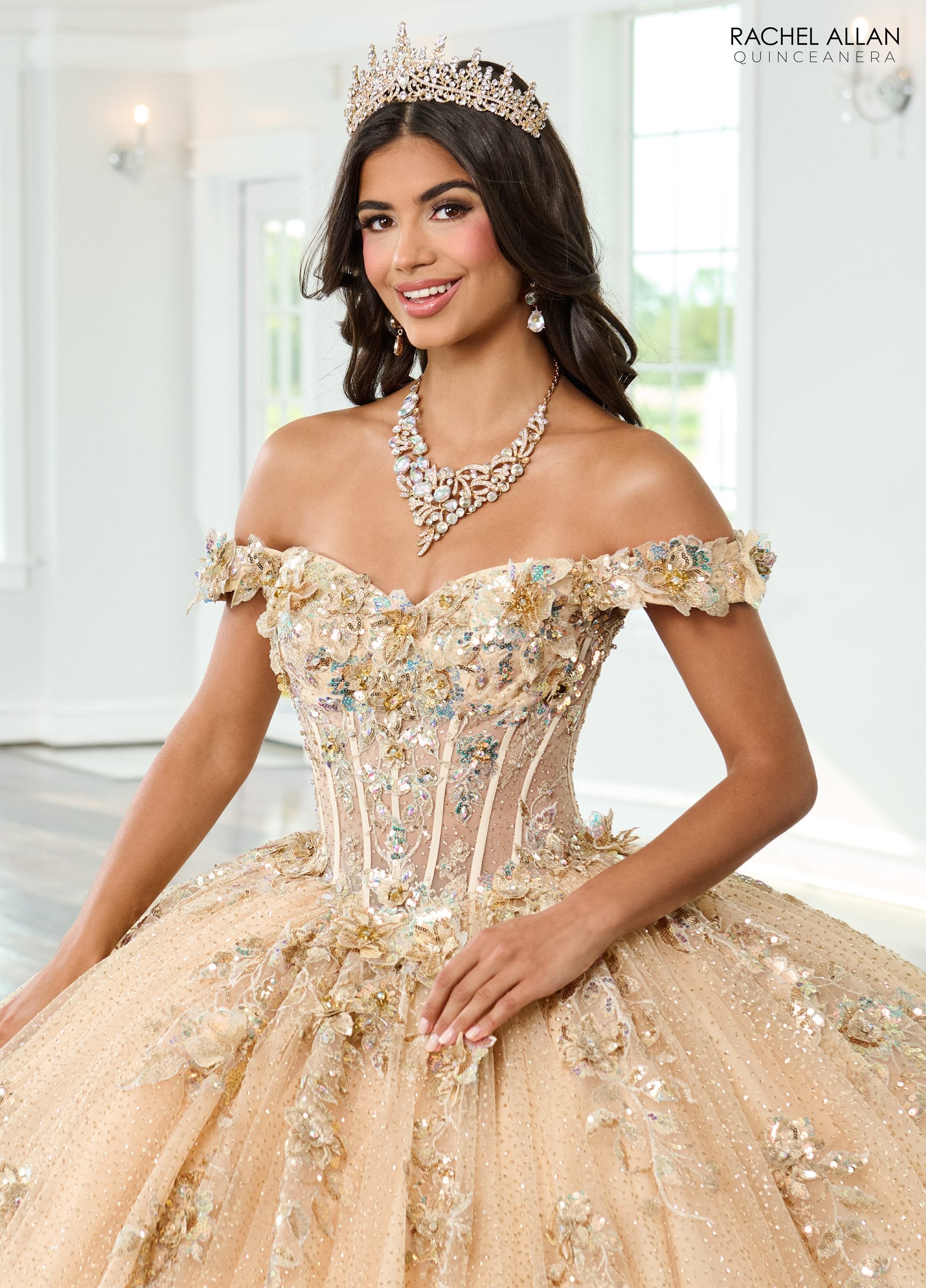 Rachel Allan RQ3150 Long Glitter Sweet 16 Floral Quinceanera Dress