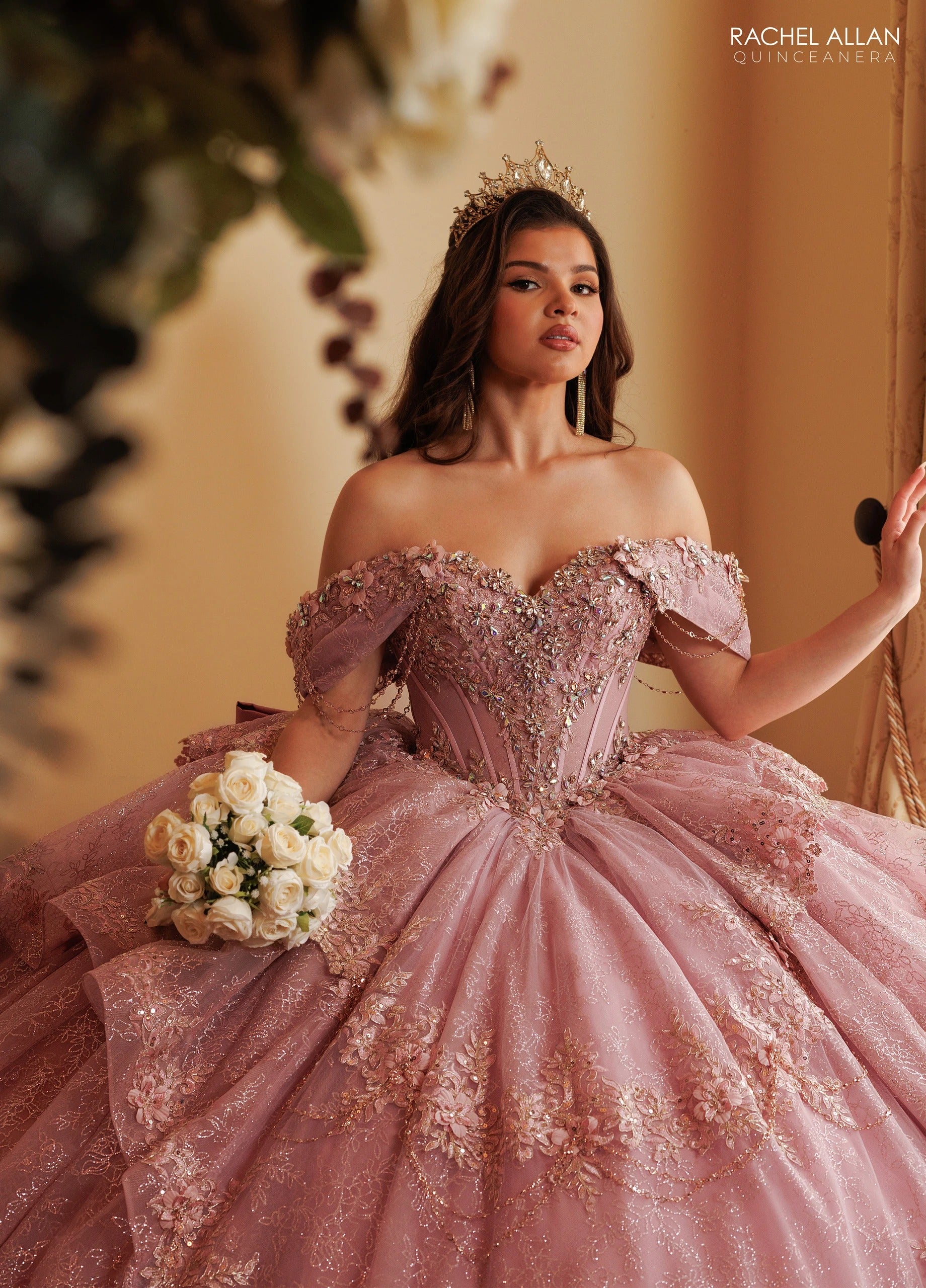 Off-the-Shoulder Floor-Length with T in Tulle Quinceañe Ball Gown Rachel Allan RQ3188